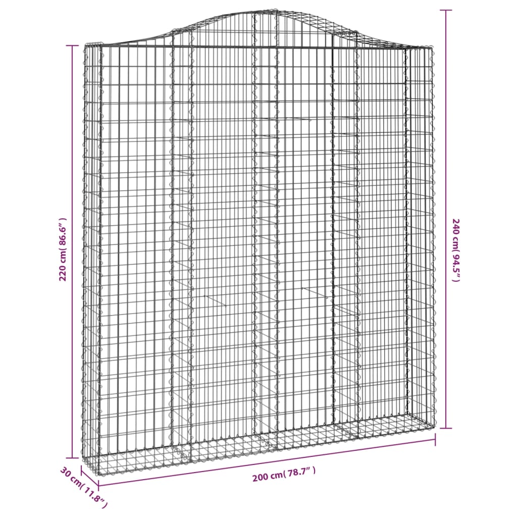 Cesti Gabbioni ad Arco 14 pz 200x30x220/240 cm Ferro Zincato