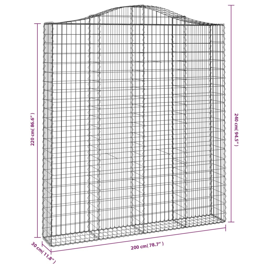 Cesti Gabbioni ad Arco 15 pz 200x30x220/240 cm Ferro Zincato