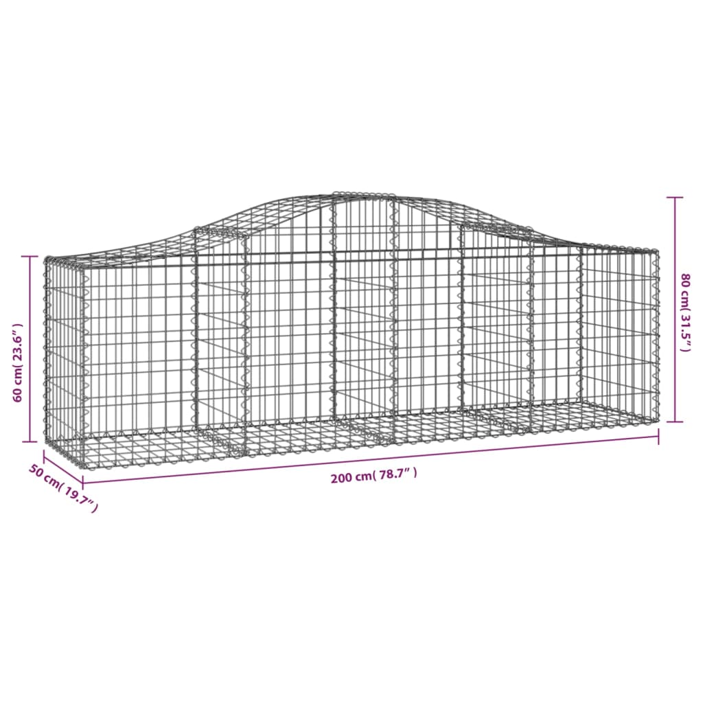 Cesti Gabbioni ad Arco 5 pz 200x50x60/80 cm Ferro Zincato