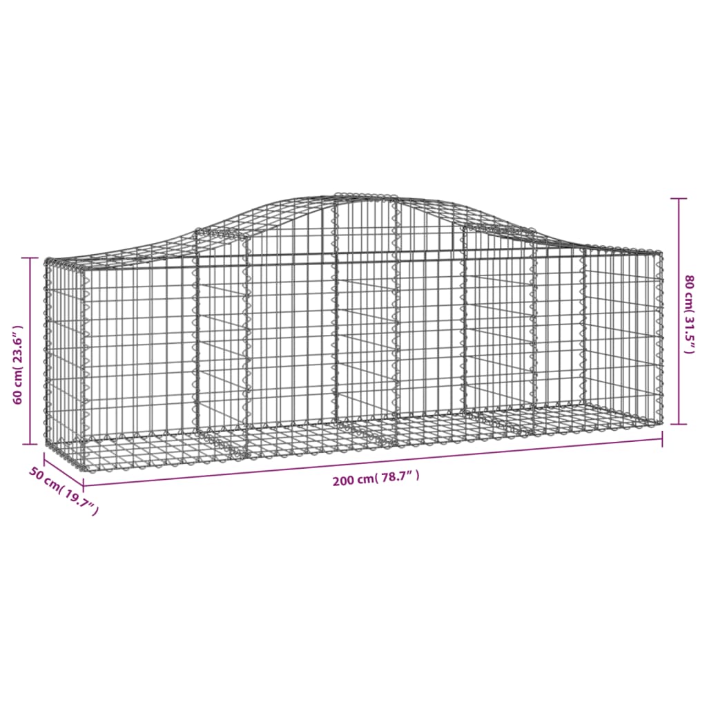Cesti Gabbioni ad Arco 18 pz 200x50x60/80 cm Ferro Zincato