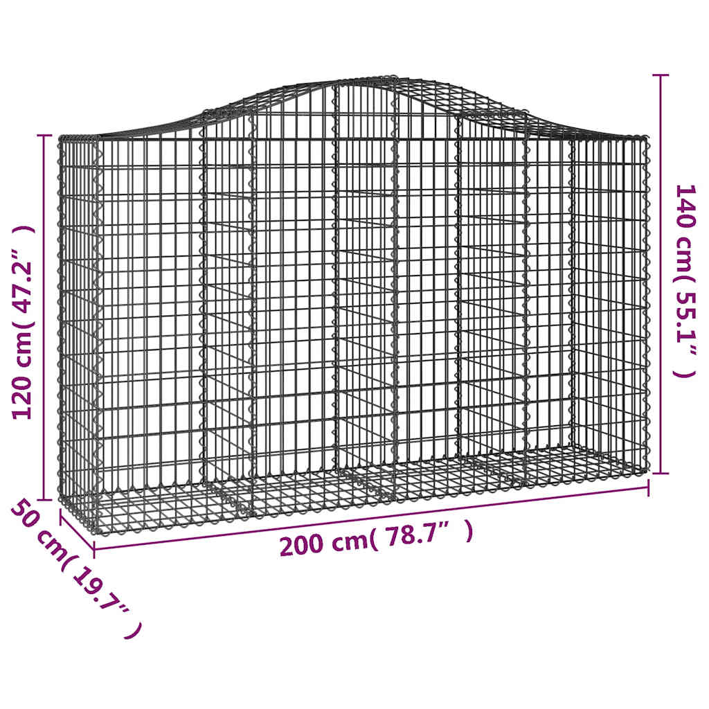 Cesti Gabbioni ad Arco 8 pz 200x50x120/140 cm Ferro Zincato