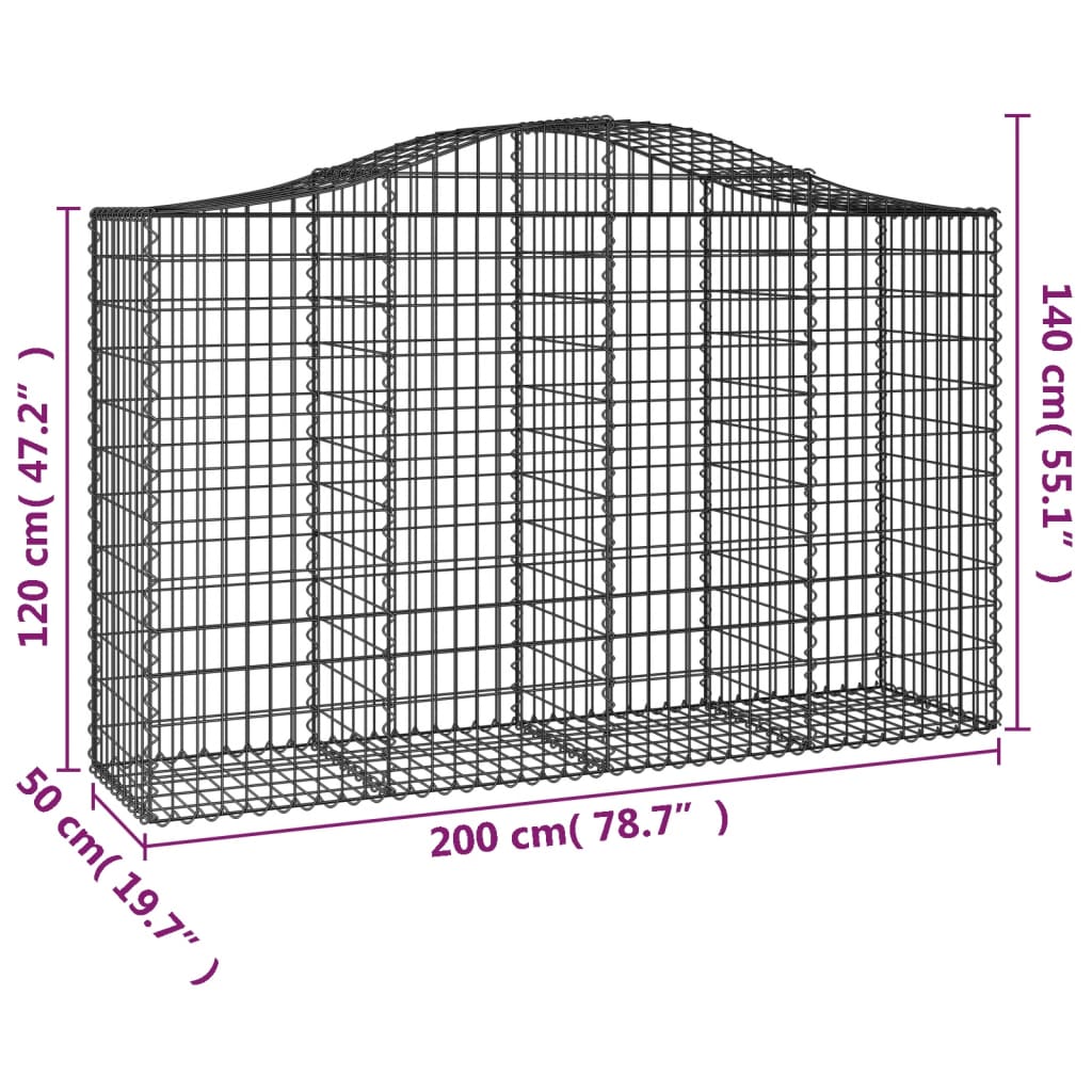 Cesti Gabbioni ad Arco 12 pz 200x50x120/140 cm Ferro Zincato