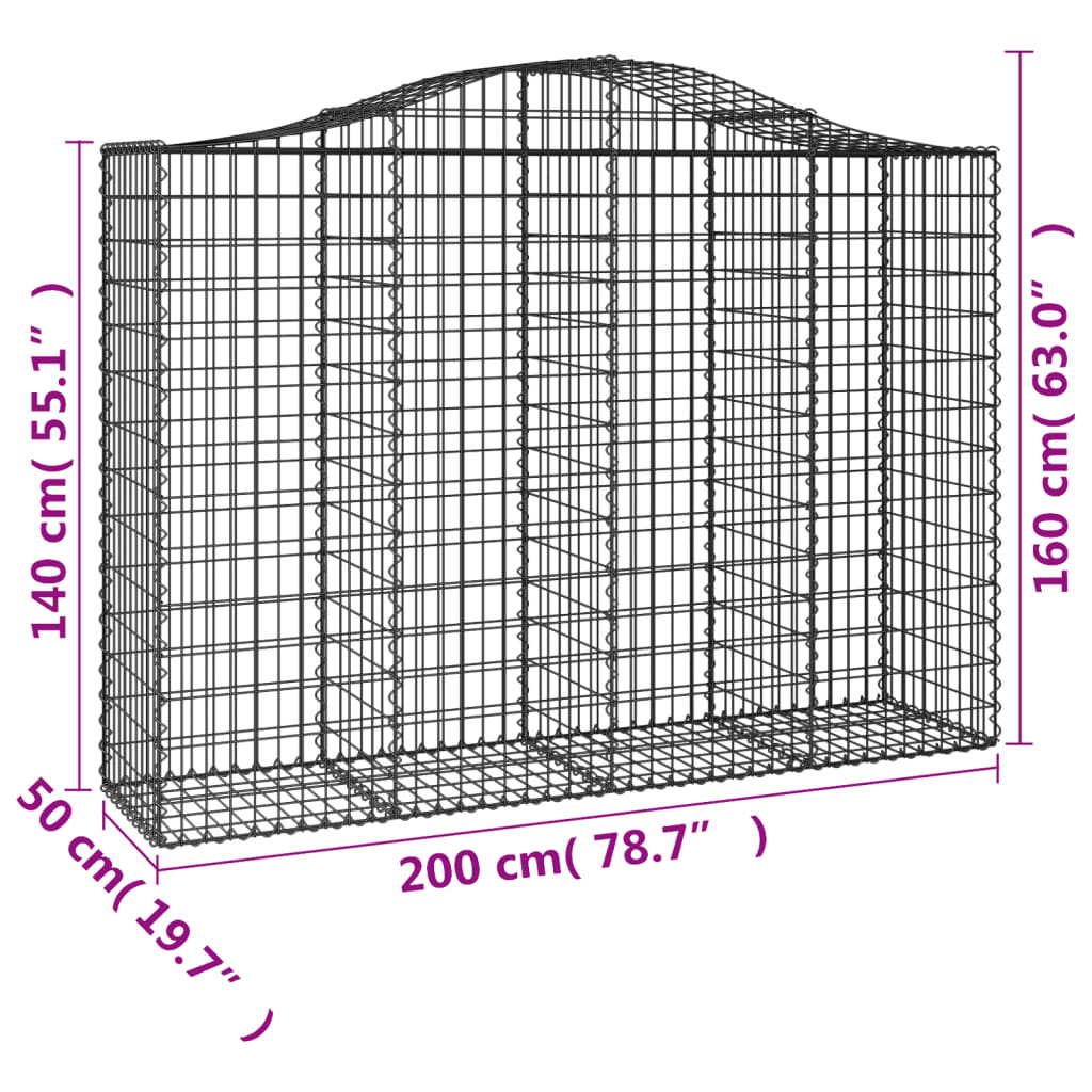 Cesti Gabbioni ad Arco 3 pz 200x50x140/160 cm Ferro Zincato