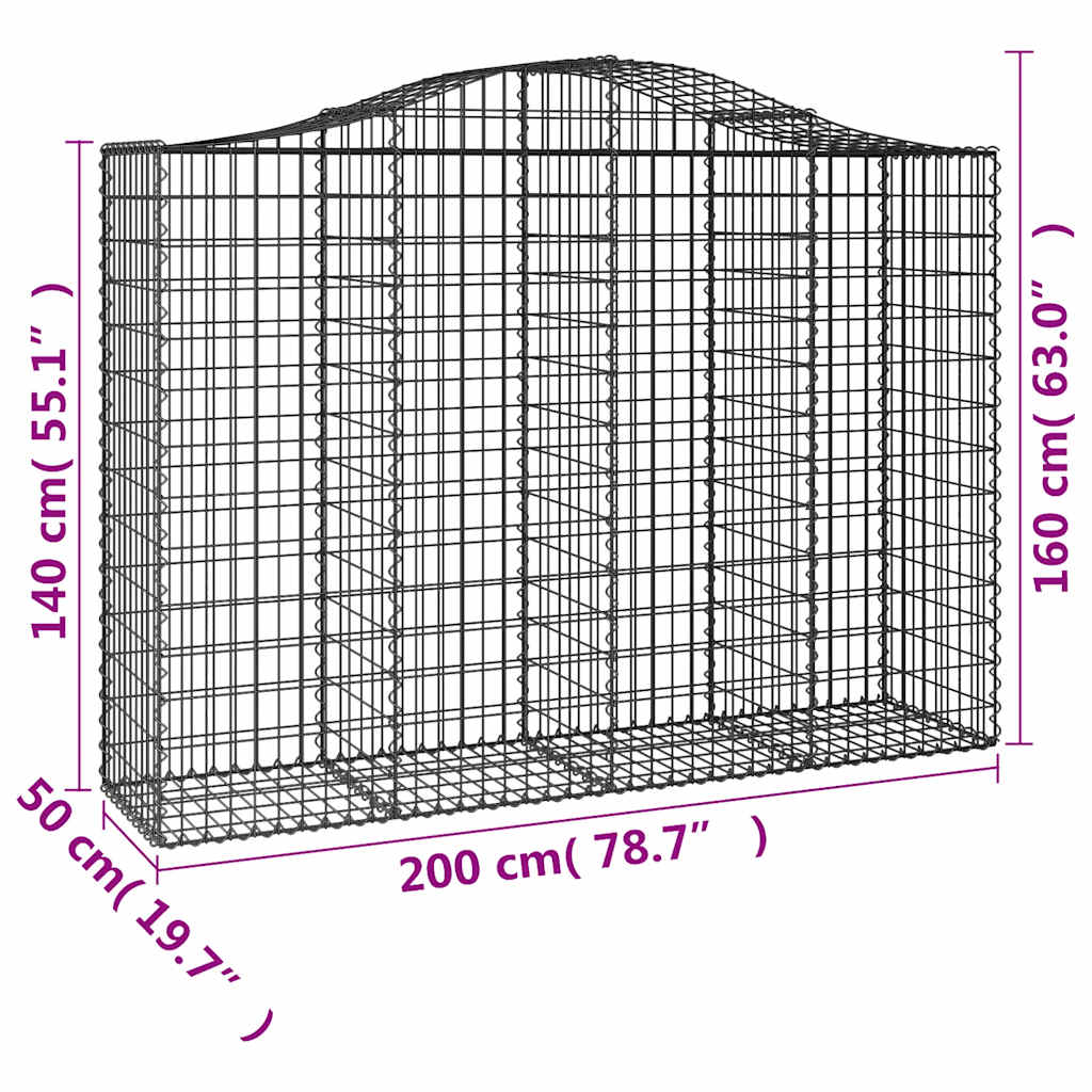 Cesti Gabbioni ad Arco 12 pz 200x50x140/160 cm Ferro Zincato