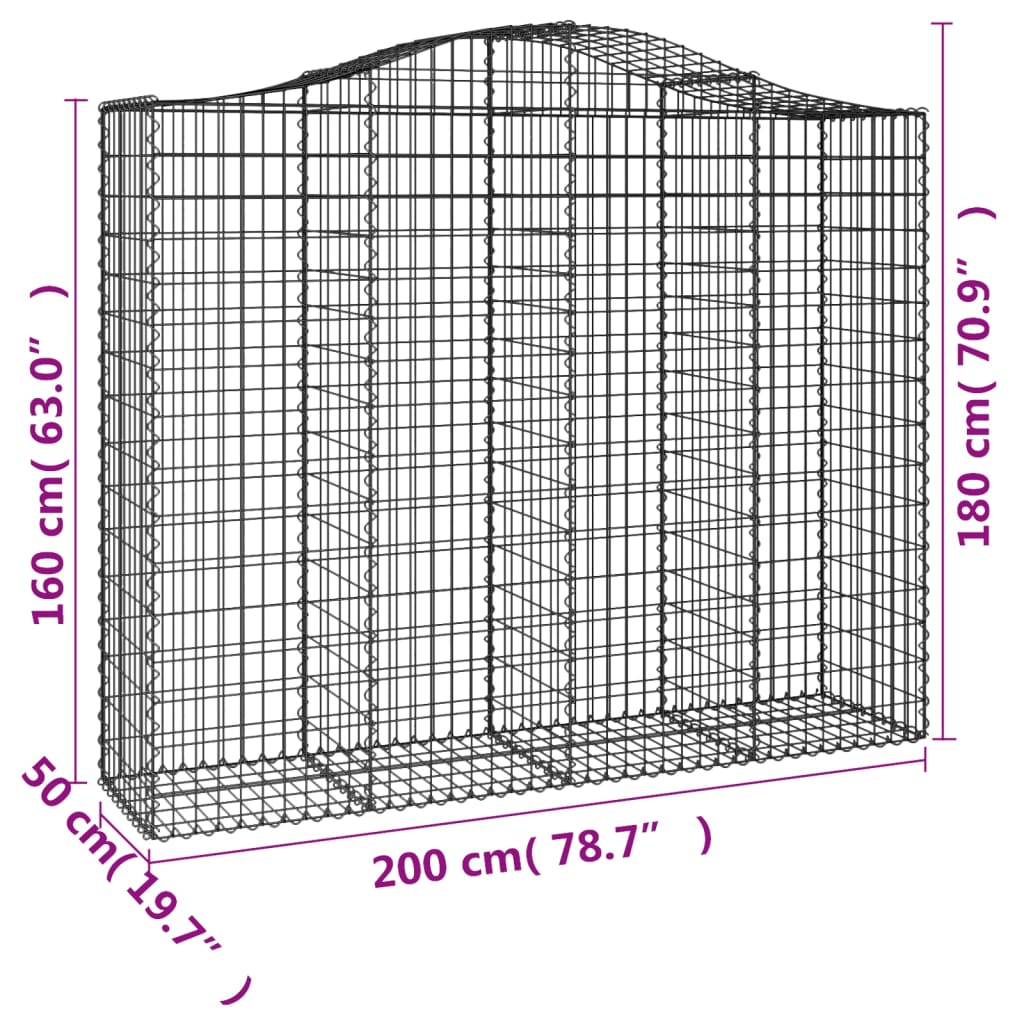 Cesti Gabbioni ad Arco 30 pz 200x50x160/180 cm Ferro Zincato