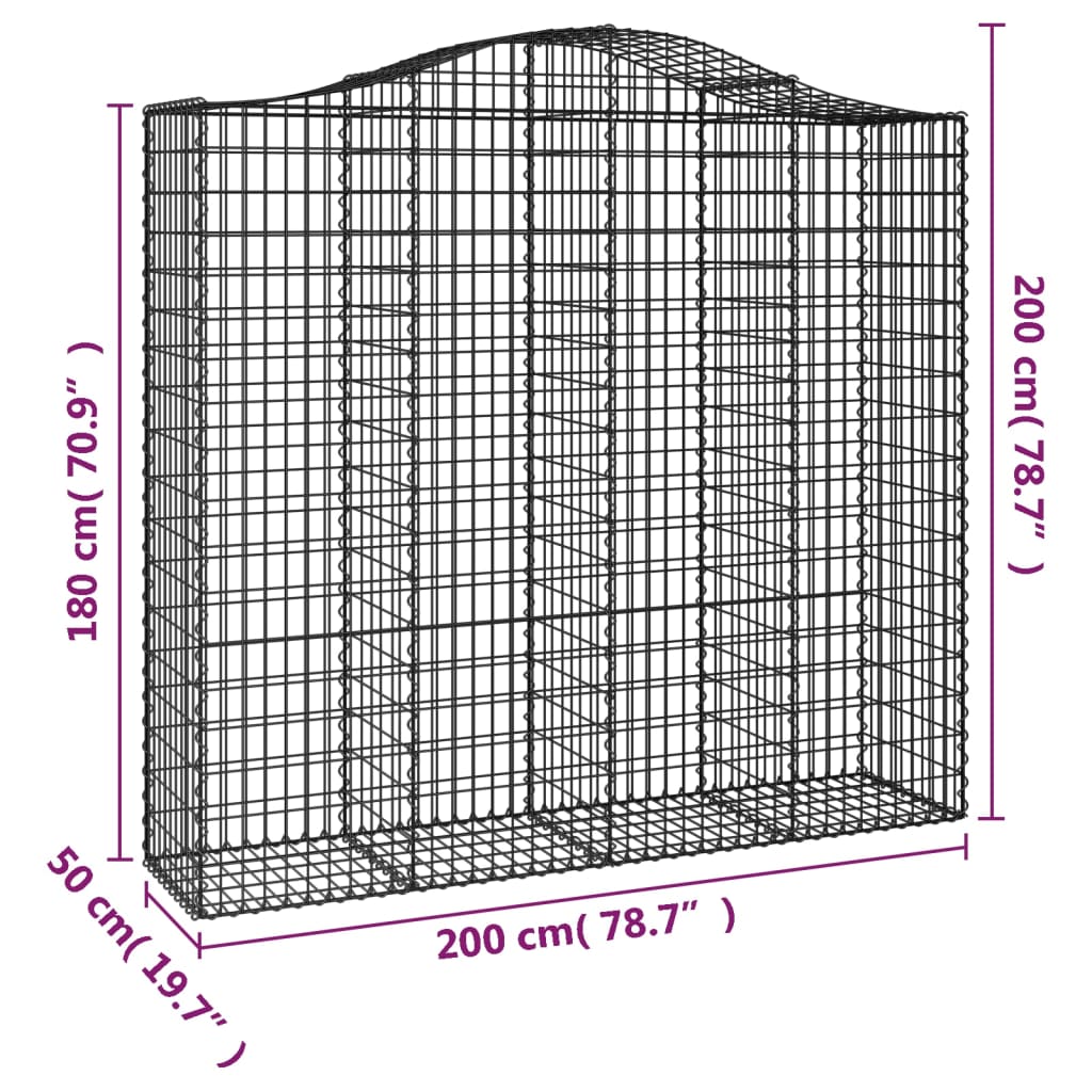 Cesti Gabbioni ad Arco 3 pz 200x50x180/200 cm Ferro Zincato
