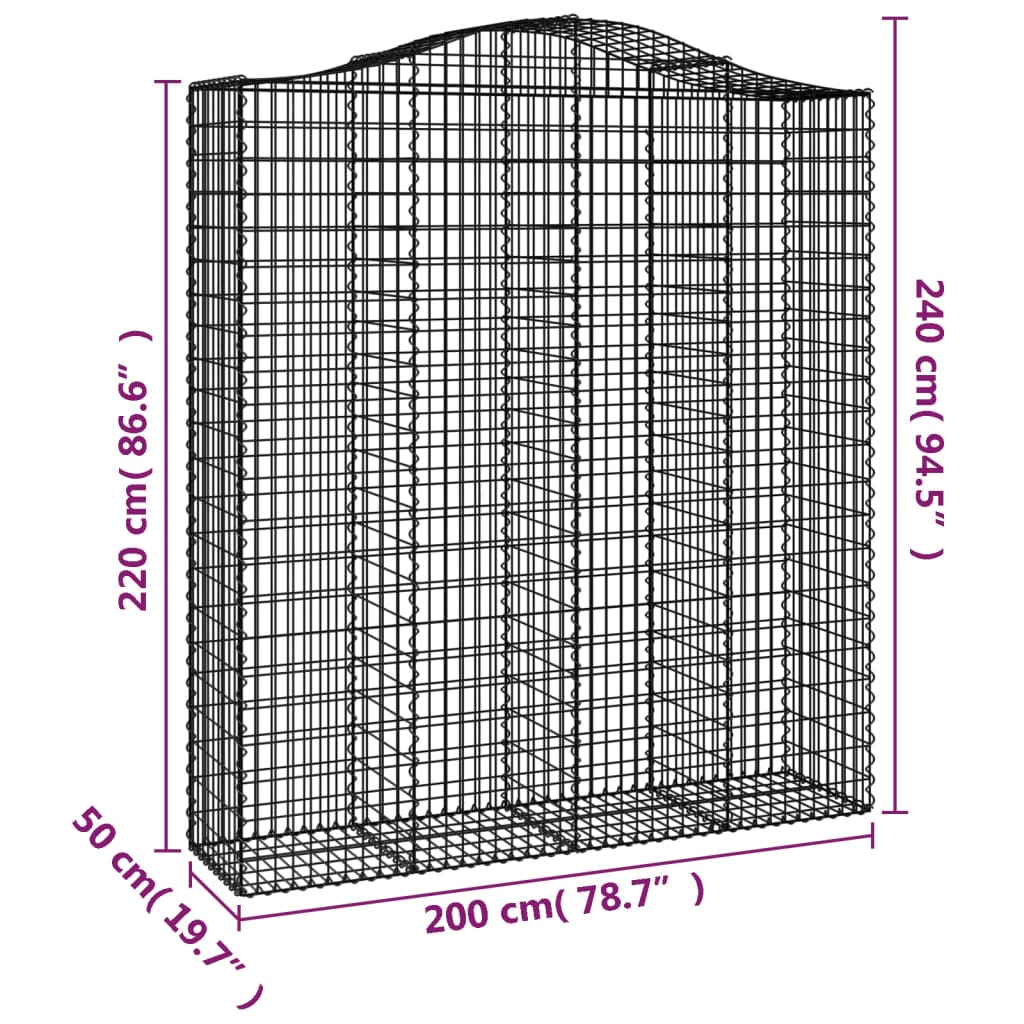 Cesti Gabbioni ad Arco 3 pz 200x50x220/240 cm Ferro Zincato