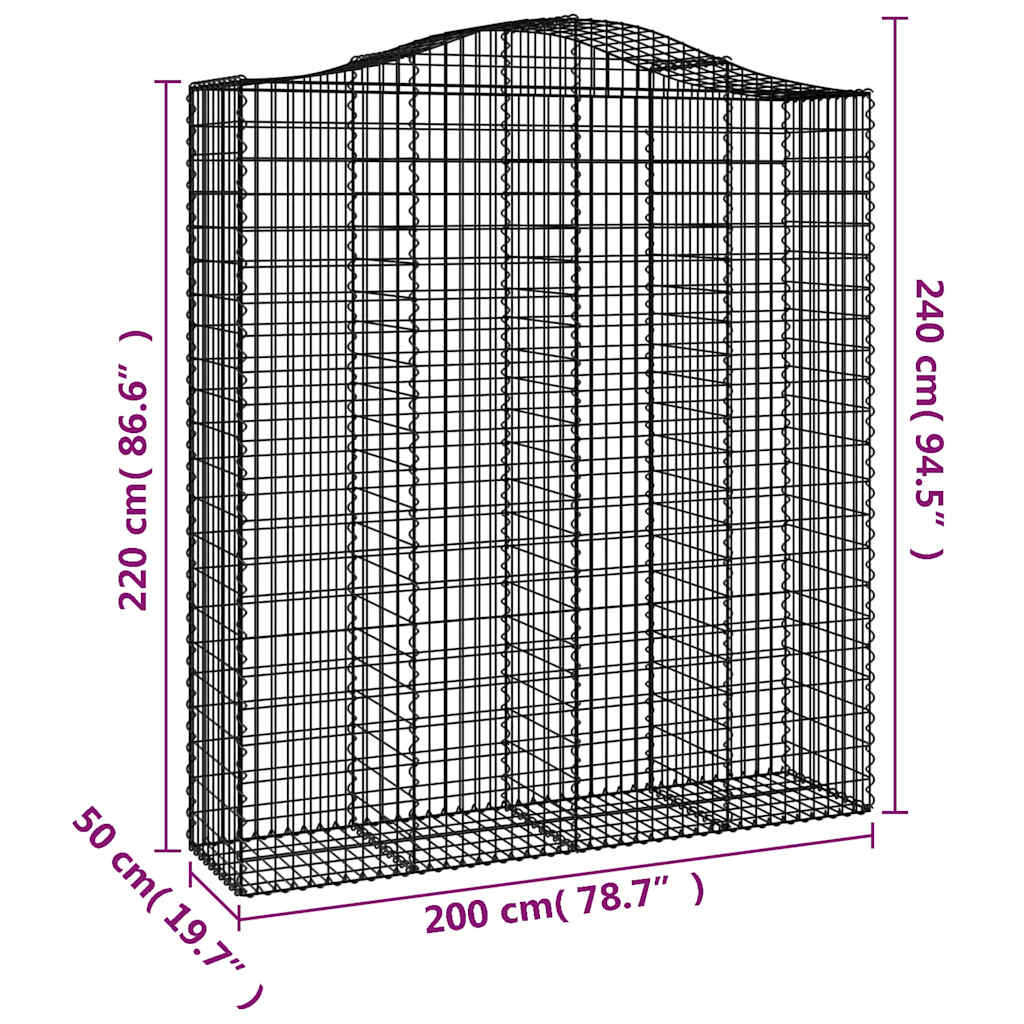 Cesti Gabbioni ad Arco 7 pz 200x50x220/240 cm Ferro Zincato