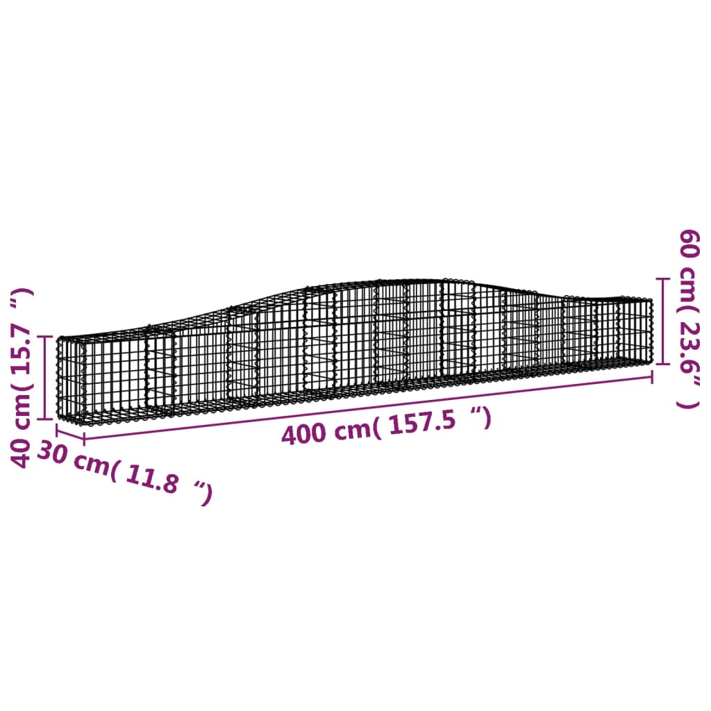 Cesti Gabbioni ad Arco 5 pz 400x30x40/60 cm Ferro Zincato