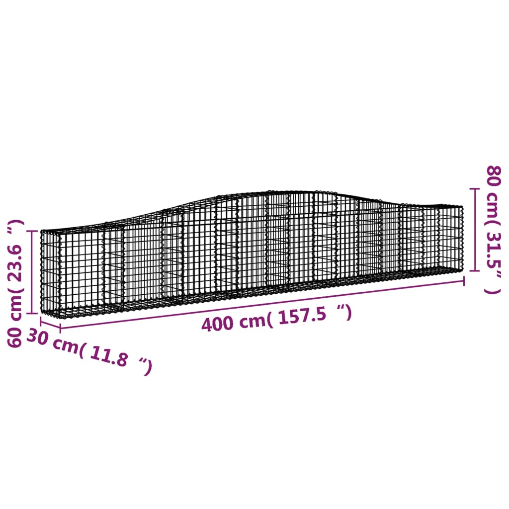 Cesti Gabbioni ad Arco 9 pz 400x30x60/80 cm Ferro Zincato