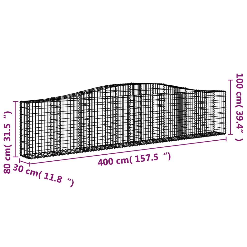 Cesti Gabbioni ad Arco Argento 400 x 30 x 80/100 cm Ferro