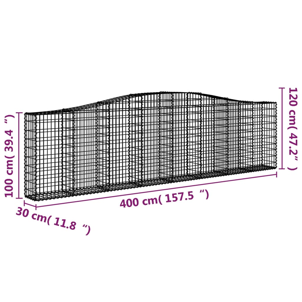 Cesti Gabbioni ad Arco 25 pz 400x30x100/120 cm Ferro Zincato