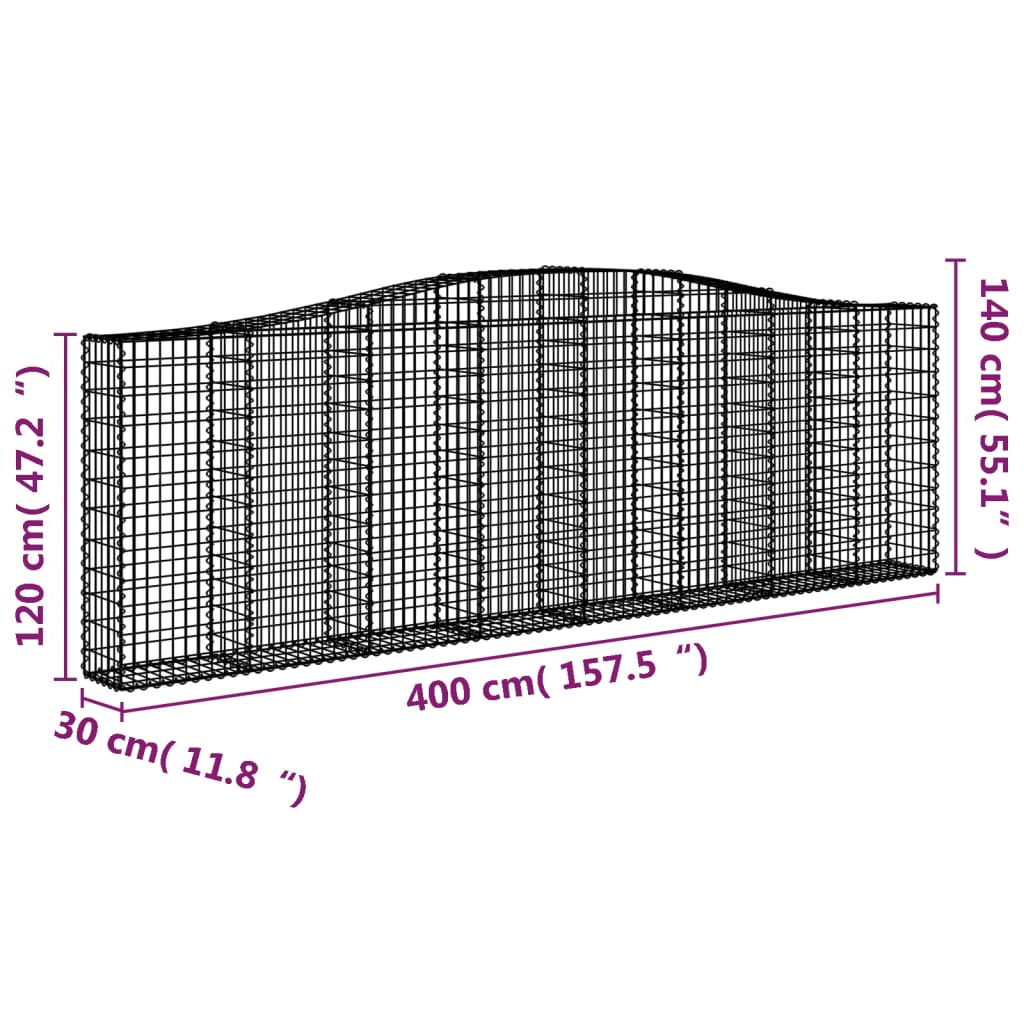 Cesti Gabbioni ad Arco 3 pz 400x30x120/140 cm Ferro Zincato