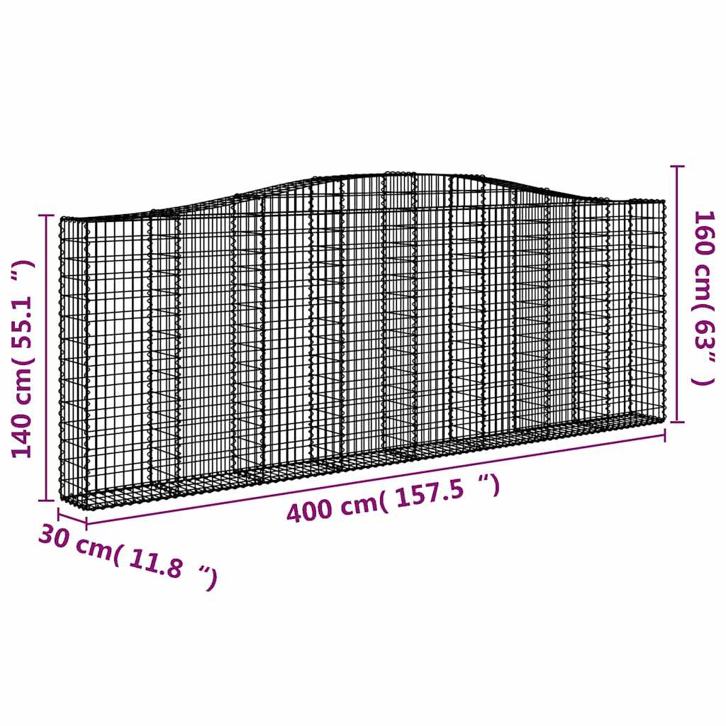 Cesti Gabbioni ad Arco 20 pz 400x30x140/160 cm Ferro Zincato