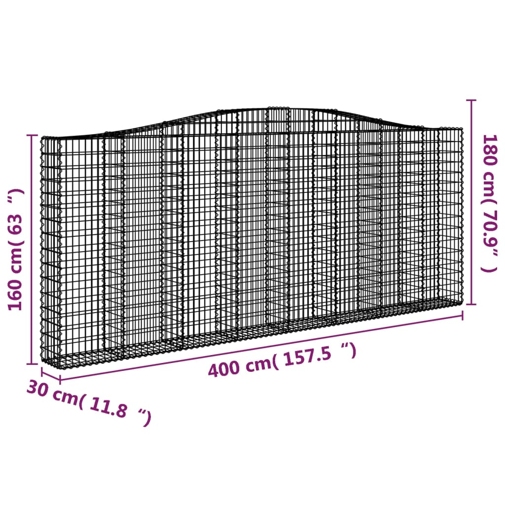 10 Gabbioni ad Arco in Ferro Zincato 400 x 30 x 160/180 cm