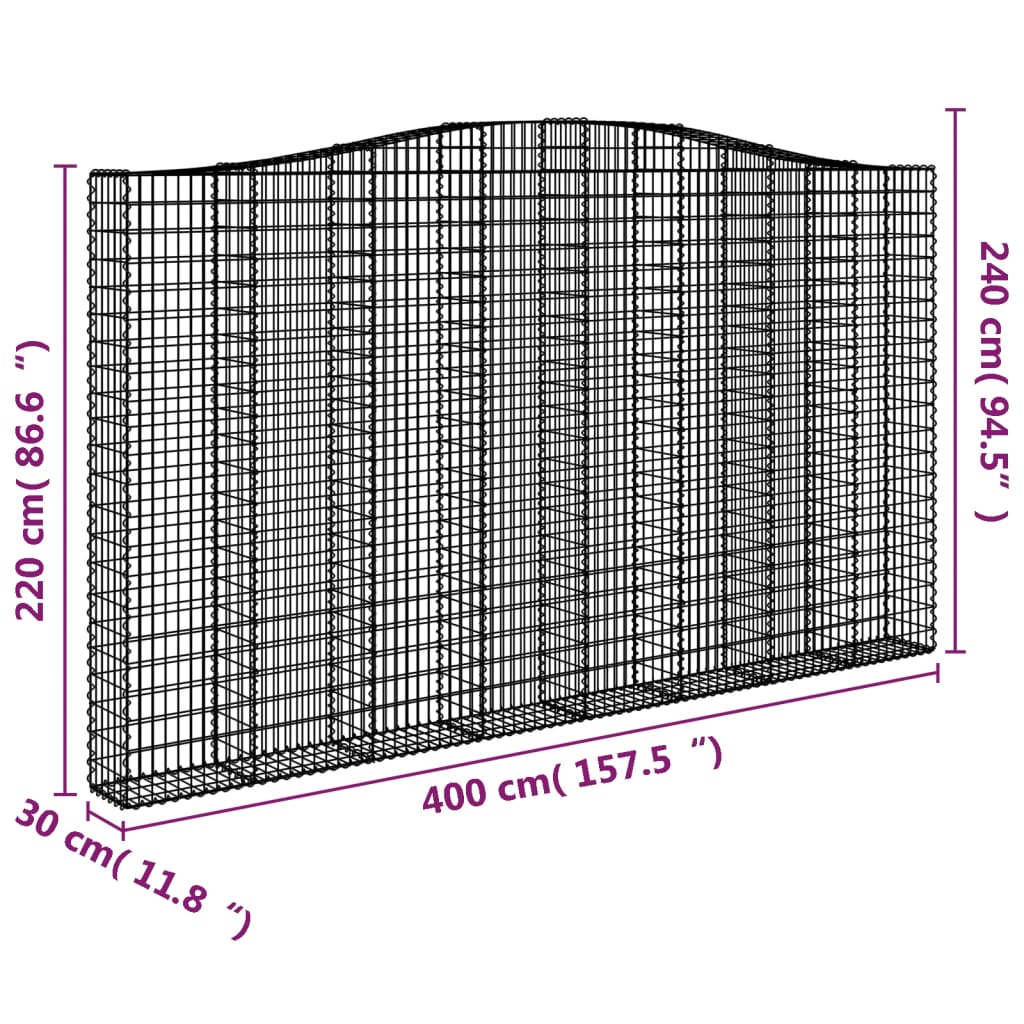 Cesti Gabbioni ad Arco 9 pz 400x30x220/240 cm Ferro Zincato