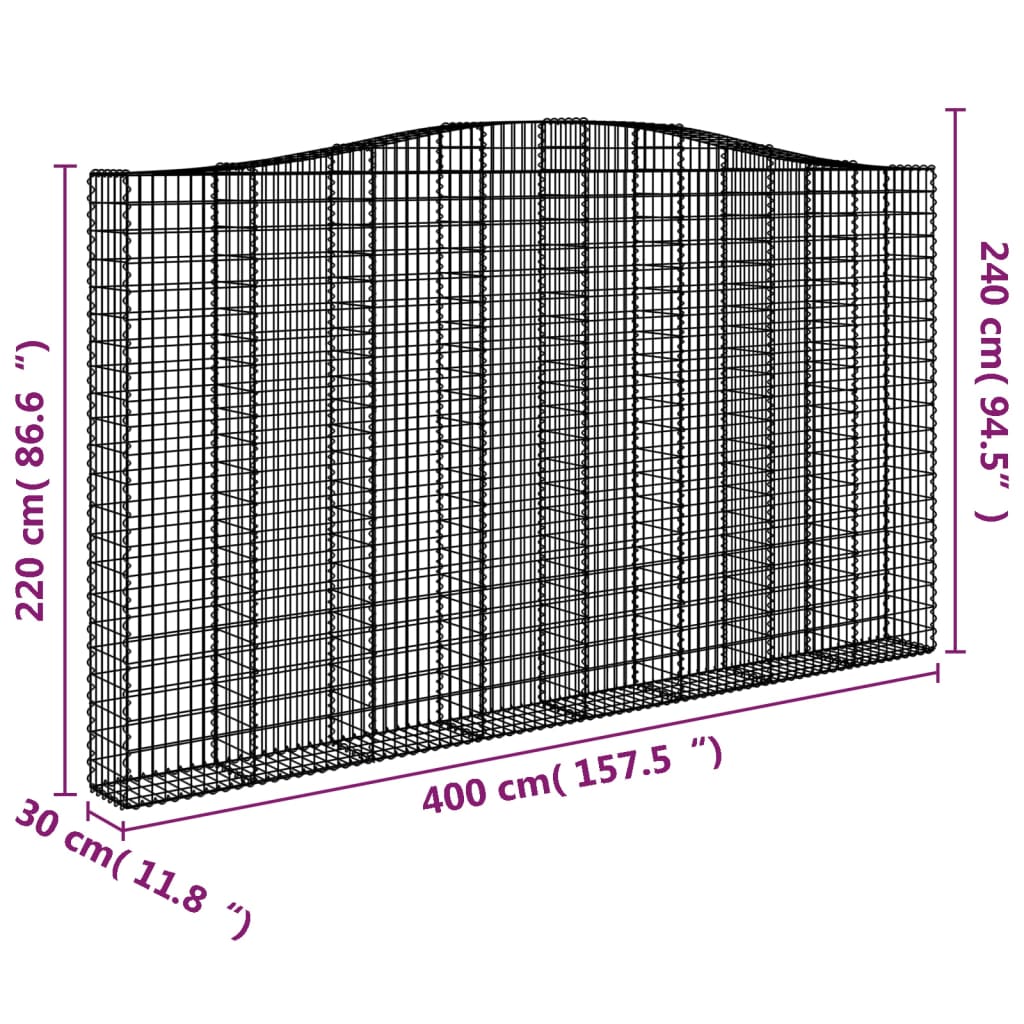 Cesti Gabbioni ad Arco 20 pz 400x30x220/240 cm Ferro Zincato