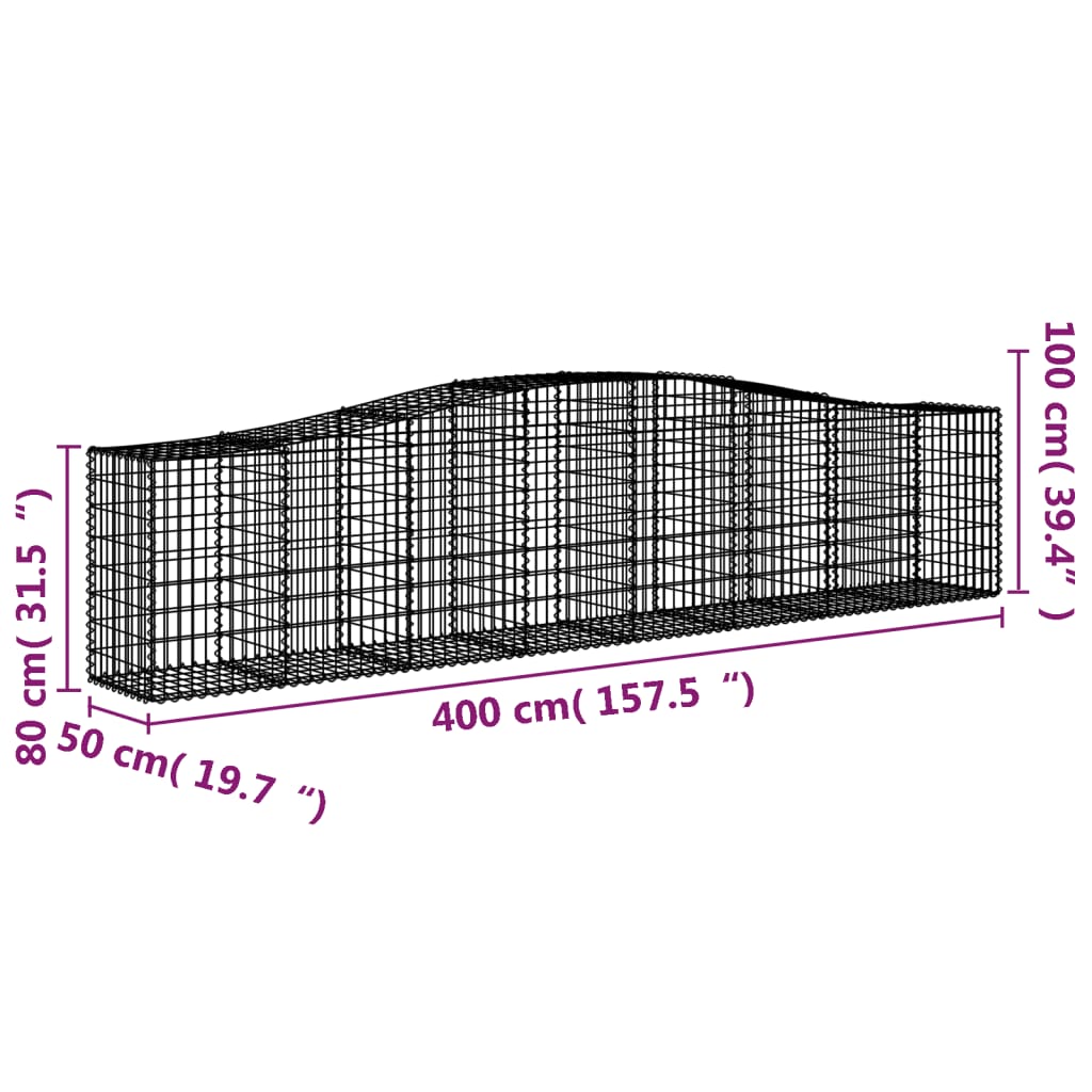 Cesti Gabbioni ad Arco 2 pz 400x50x80/100 cm Ferro Zincato