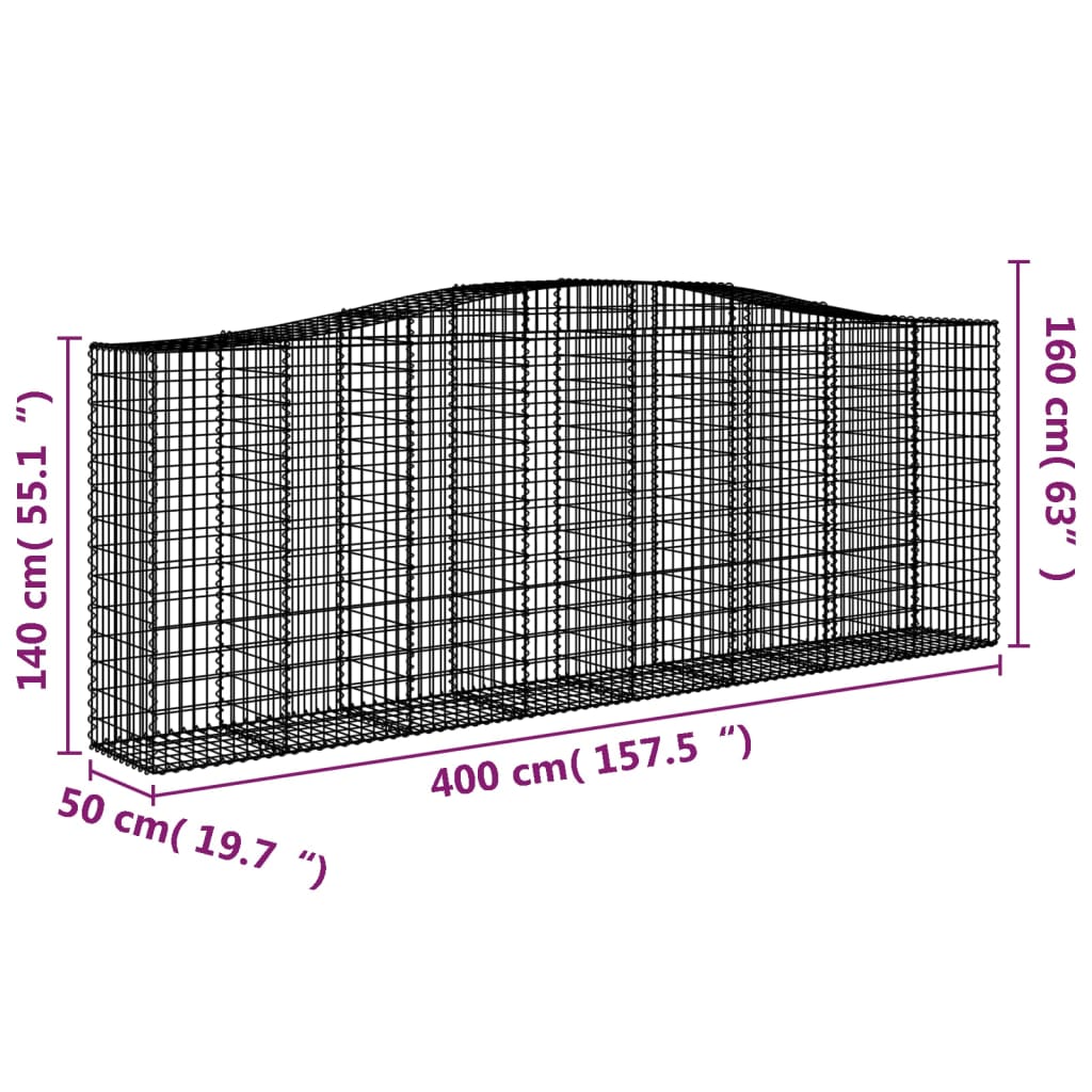 Cesti Gabbioni ad Arco 8 pz 400x50x140/160 cm Ferro Zincato