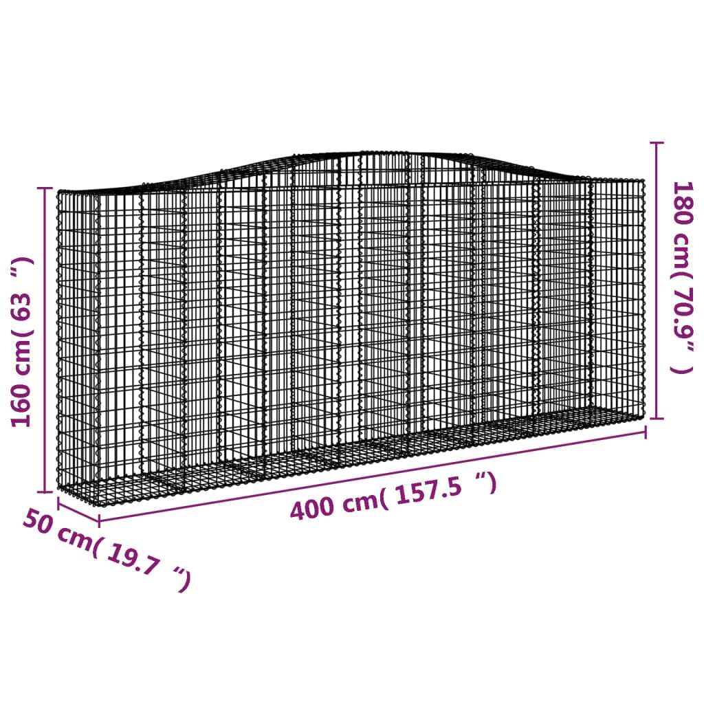 Cesti Gabbioni ad Arco 8 pz 400x50x160/180 cm Ferro Zincato