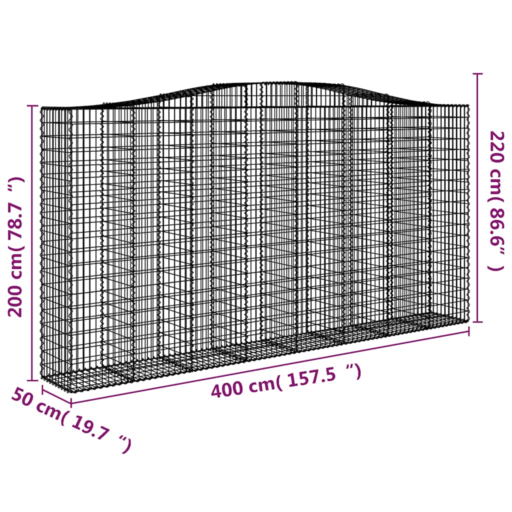 Cesti Gabbioni ad Arco 3 pz 400x50x200/220 cm Ferro Zincato