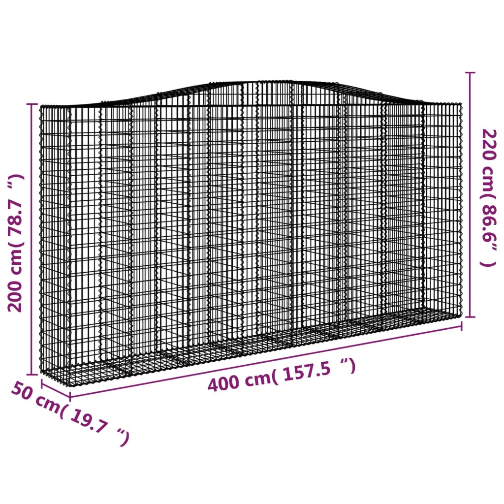 Cesti Gabbioni ad Arco 20 pz 400x50x200/220 cm Ferro Zincato