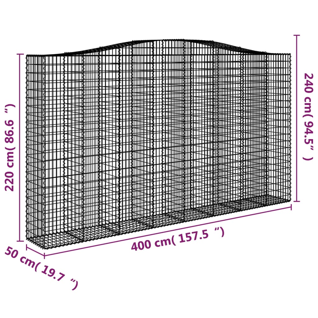 Cesti Gabbioni ad Arco 2 pz 400x50x220/240 cm Ferro Zincato