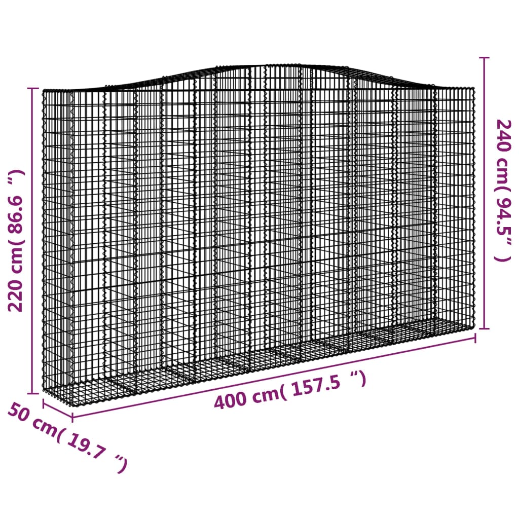 Cesti Gabbioni ad Arco 9 pz 400x50x220/240 cm Ferro Zincato