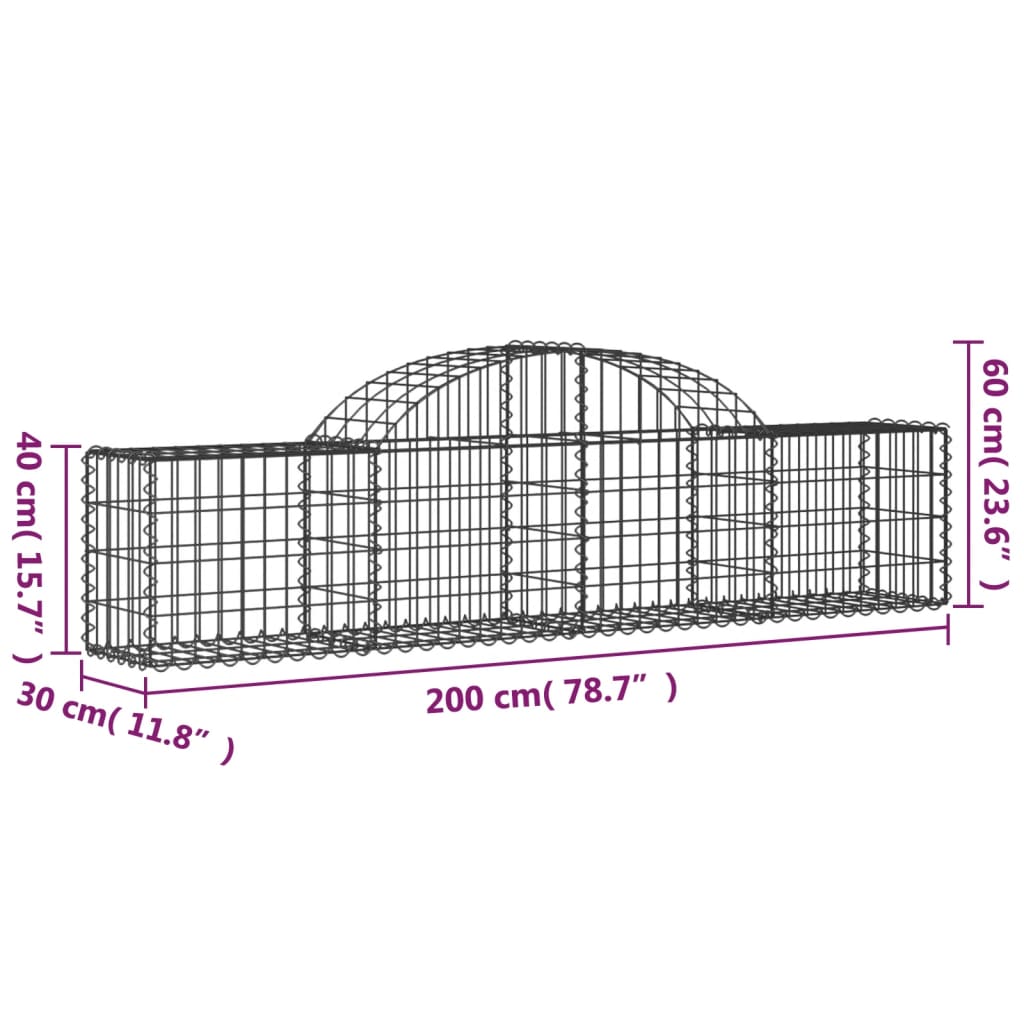 Cesti Gabbioni ad Arco 15 pz 200x30x40/60 cm Ferro Zincato