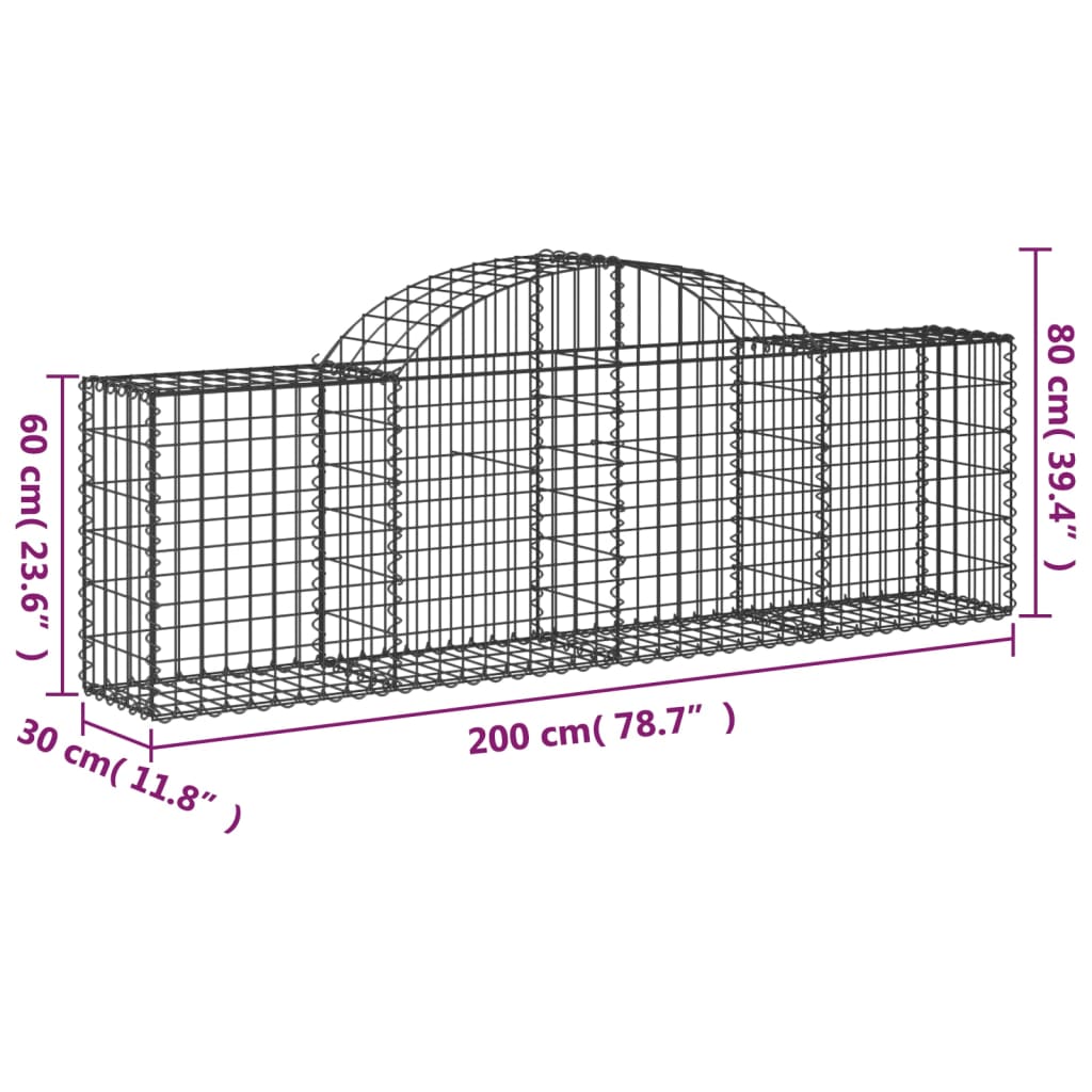 Cesti Gabbioni ad Arco 8 pz 200x30x60/80 cm Ferro Zincato