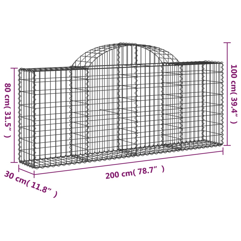 Cesti Gabbioni ad Arco 10 pz 200x30x80/100 cm Ferro Zincato