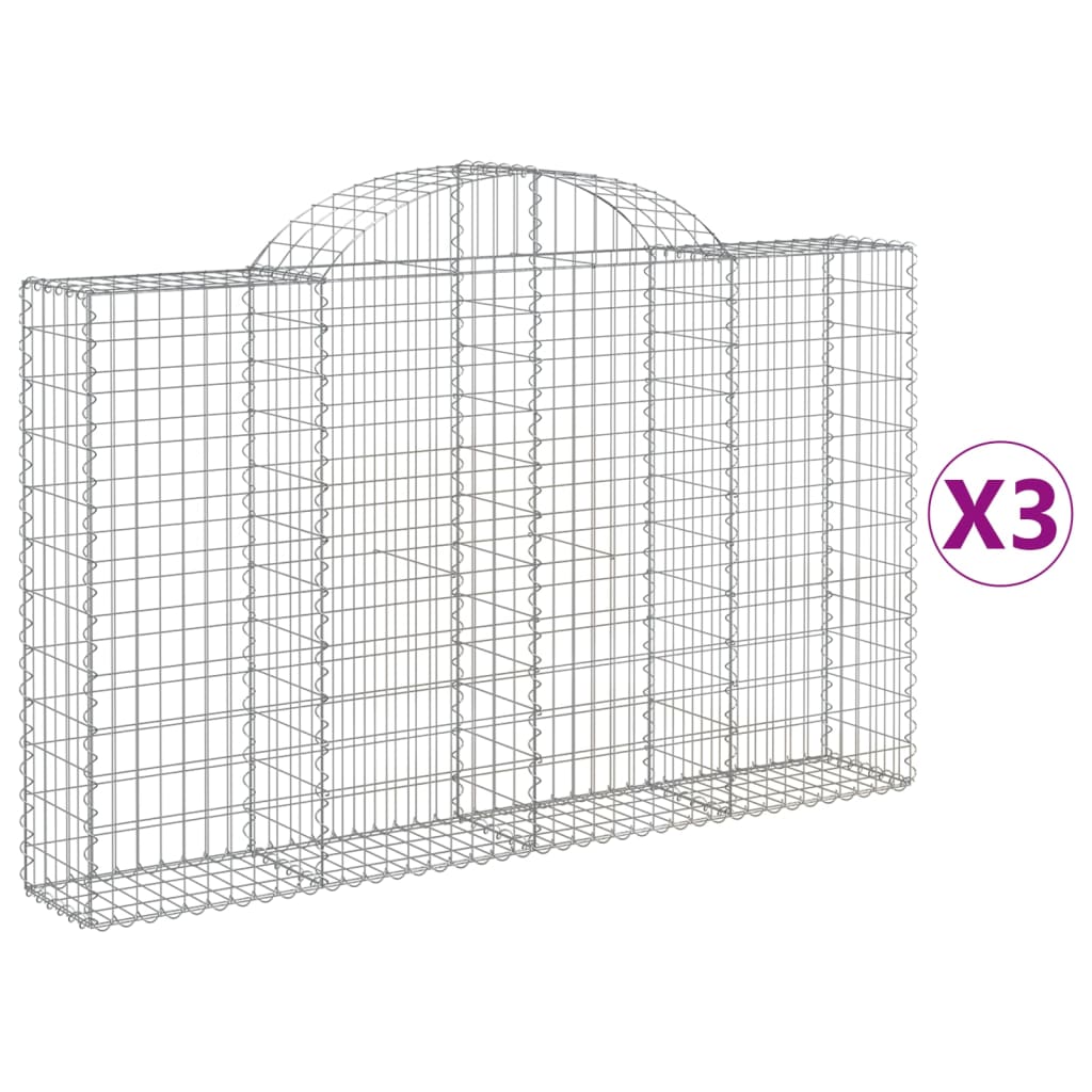 Muro Gabbioni Argento in Ferro Zincato 200 cm, Set da 3 Pezzi