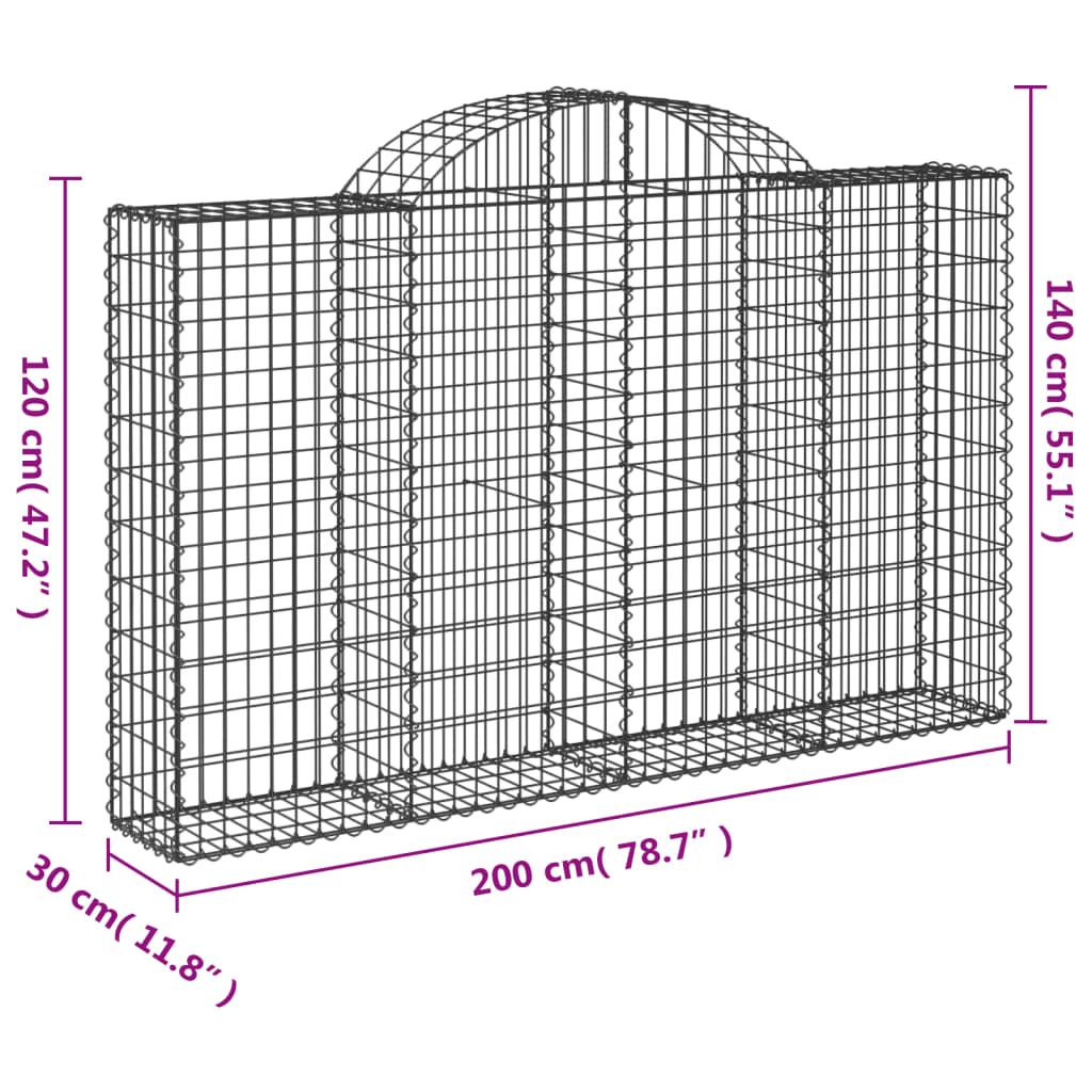 Cesti Gabbioni ad Arco 4 pz 200x30x120/140 cm Ferro Zincato