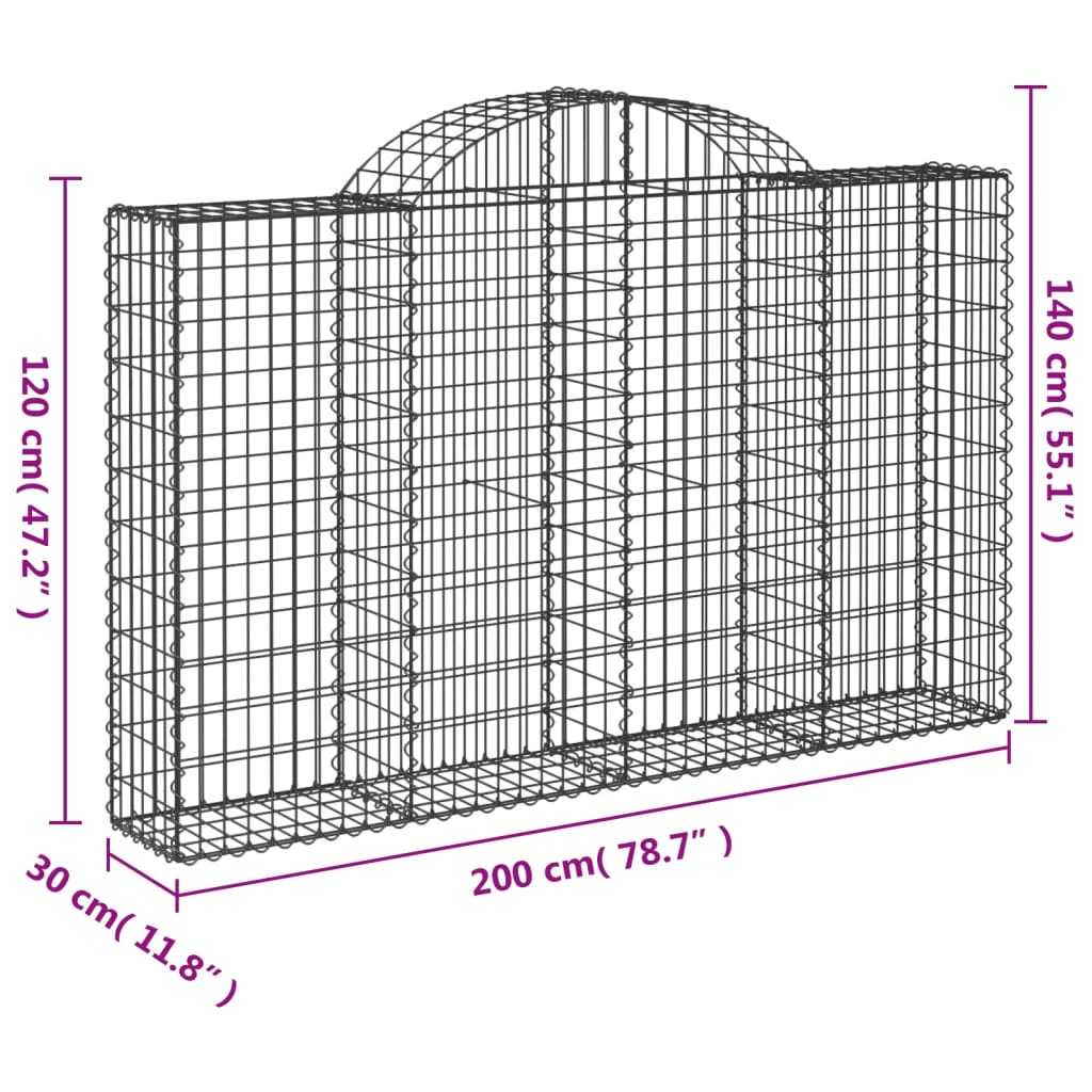 Cesti Gabbioni ad Arco 11 pz 200x30x120/140 cm Ferro Zincato