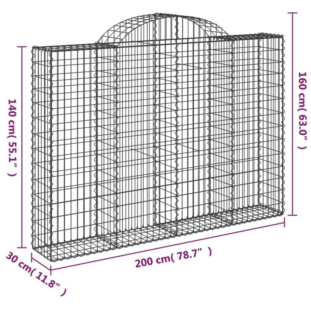 Cesti Gabbioni ad Arco 15 pz 200x30x140/160 cm Ferro Zincato