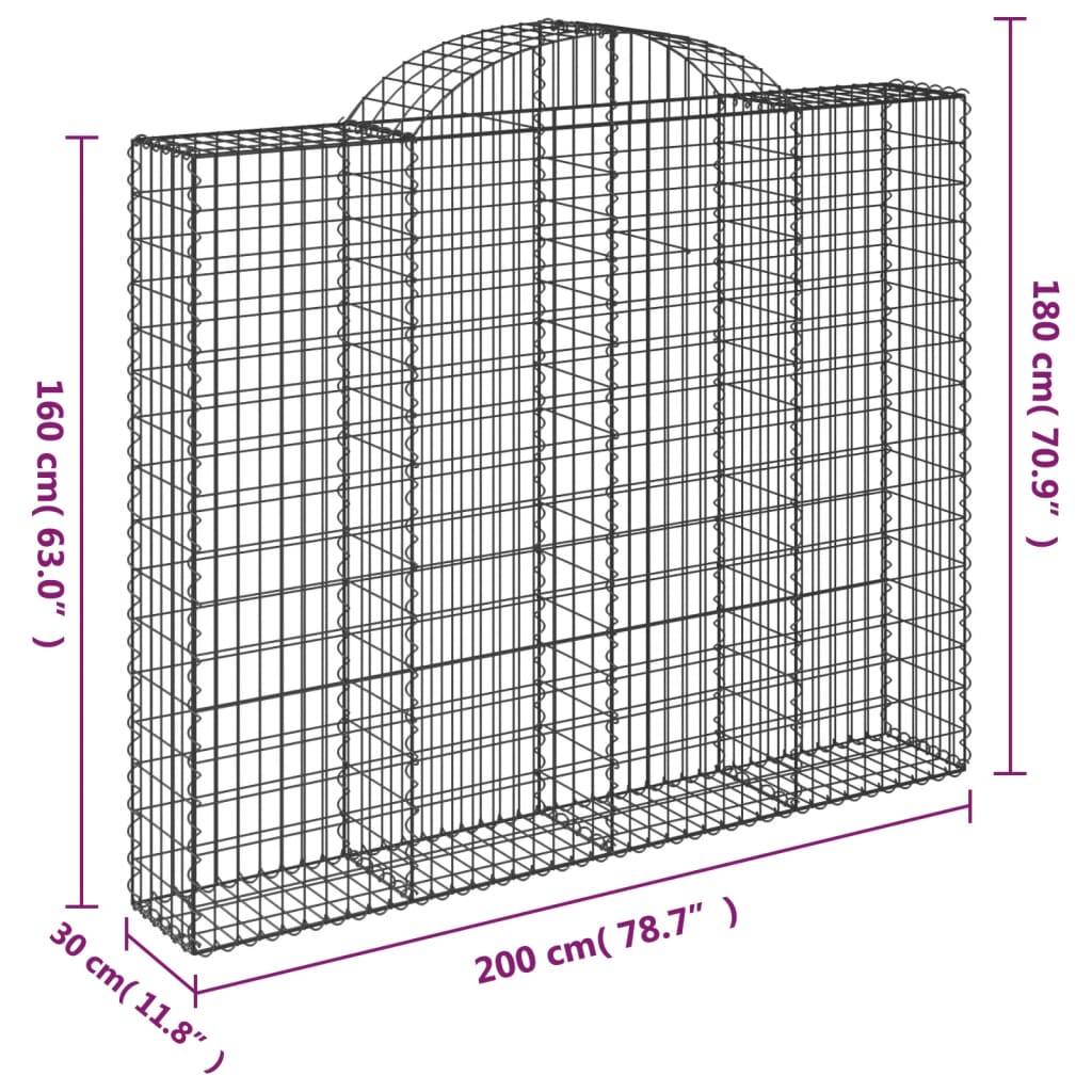 Cesti Gabbioni ad Arco 7 pz 200x30x160/180 cm Ferro Zincato