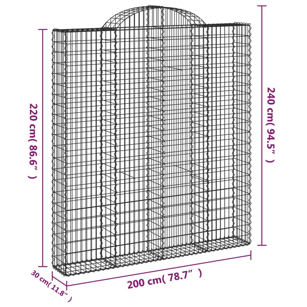 Cesti Gabbioni ad Arco 8 pz 200x30x220/240 cm Ferro Zincato