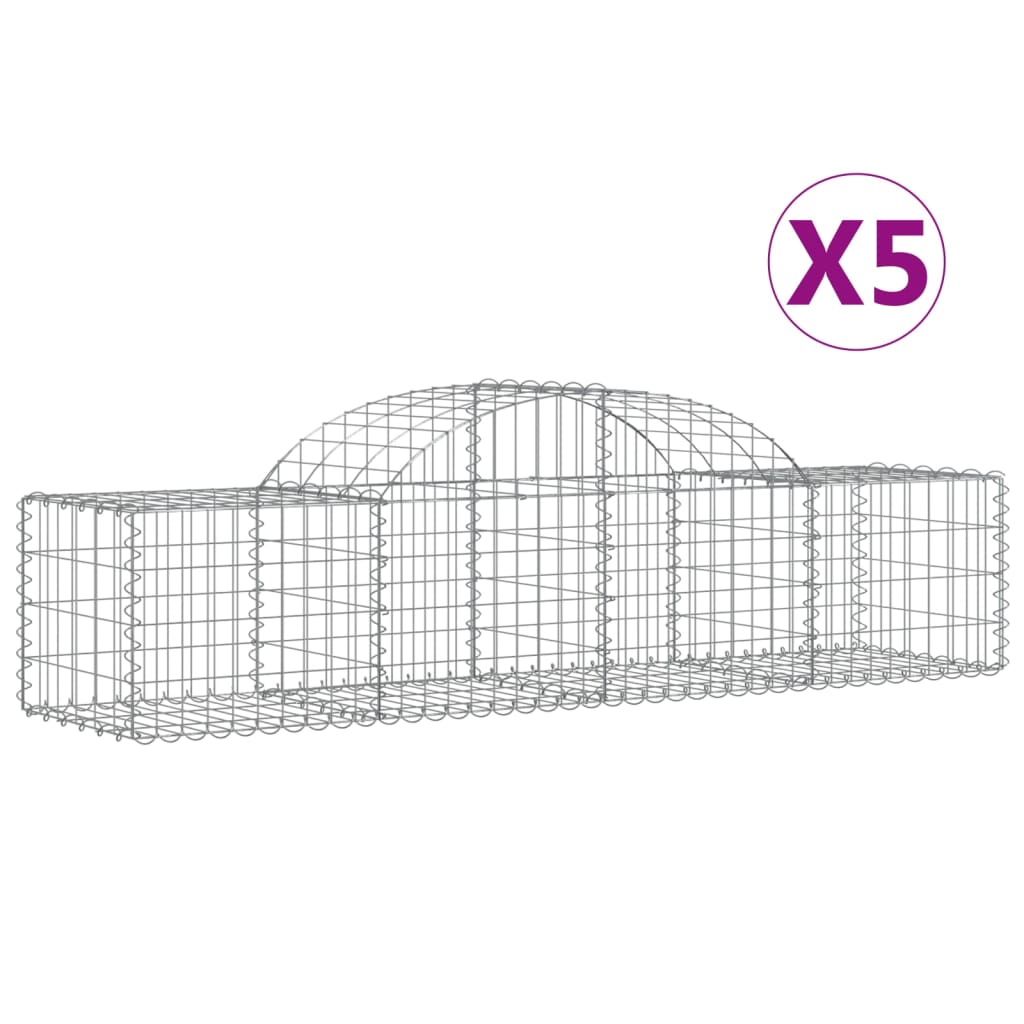 Cesti Gabbioni ad Arco 5 pz 200x50x40/60 cm Ferro Zincato
