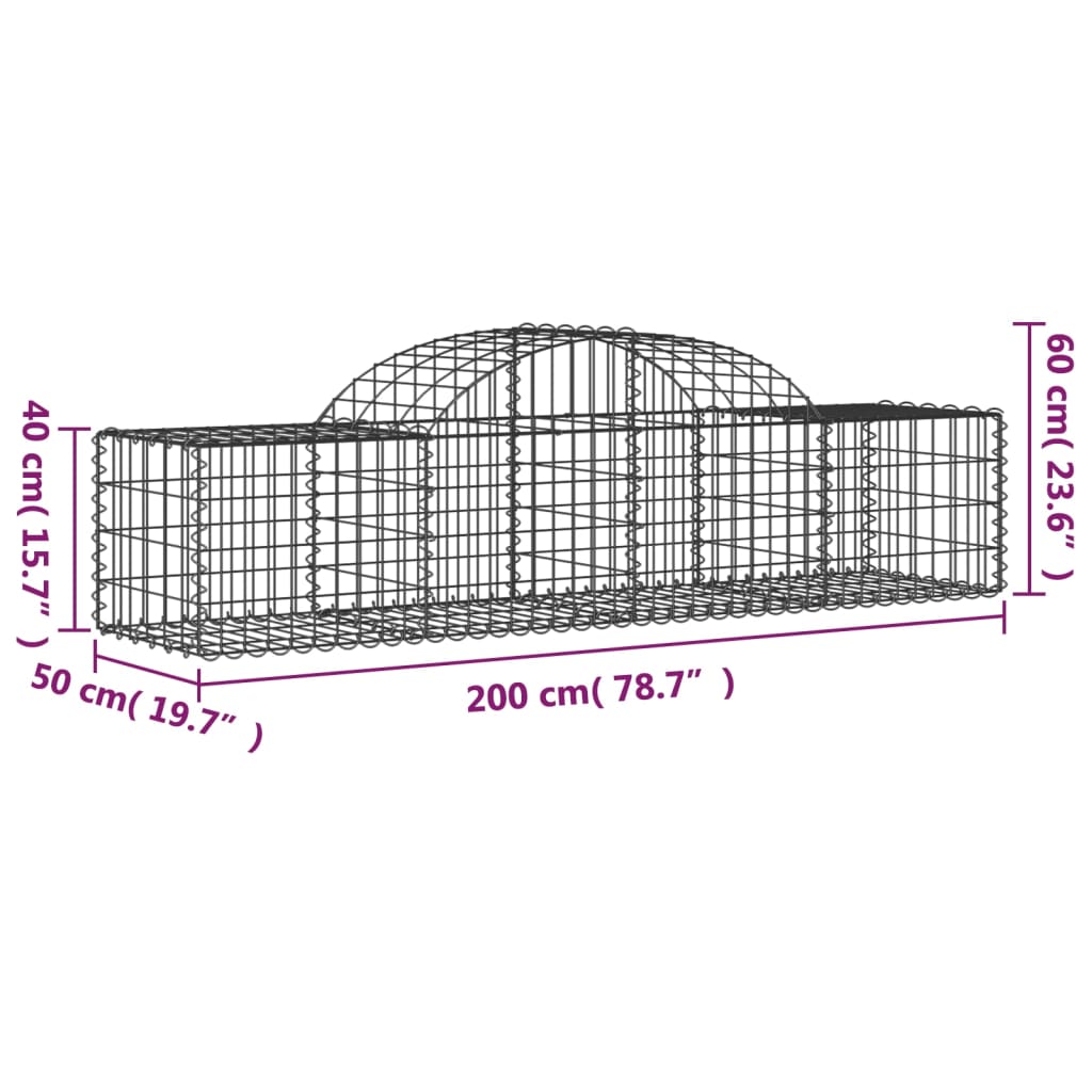 Cesti Gabbioni ad Arco 18 pz 200x50x40/60 cm Ferro Zincato