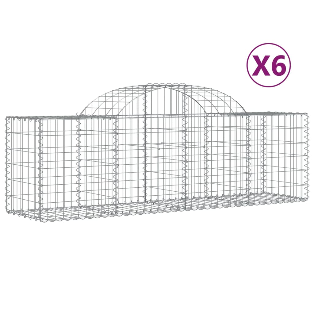 Cesti Gabbioni ad Arco 6 pz 200x50x60/80 cm Ferro Zincato