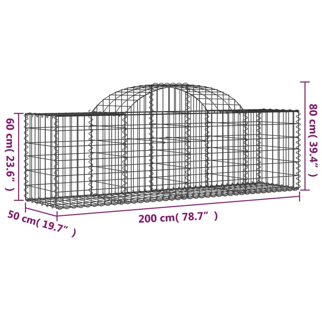 Cesti Gabbioni ad Arco 6 pz 200x50x60/80 cm Ferro Zincato