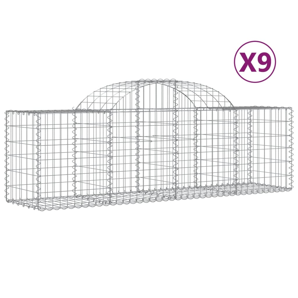 Cesti Gabbioni ad Arco 9 pz 200x50x60/80 cm Ferro Zincato
