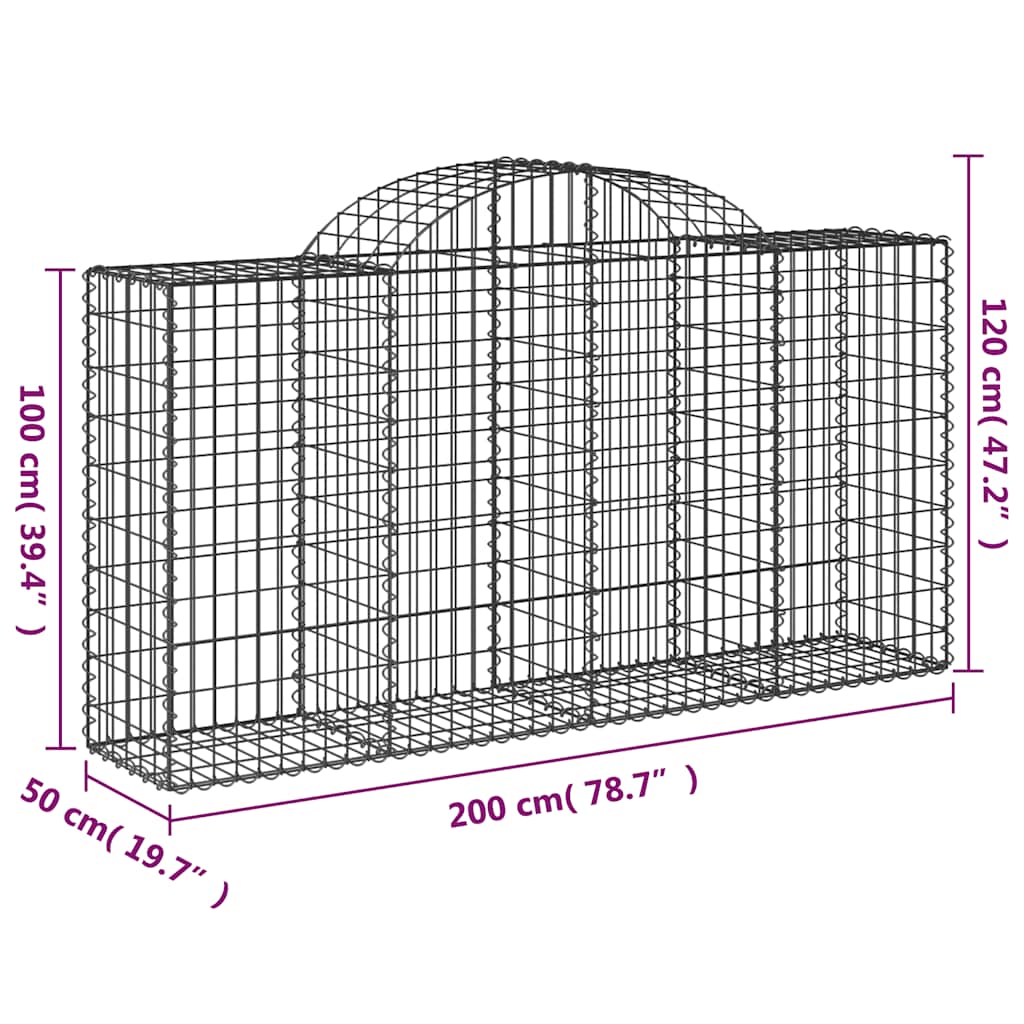 Cesti Gabbioni ad Arco 8 pz 200x50x100/120 cm Ferro Zincato