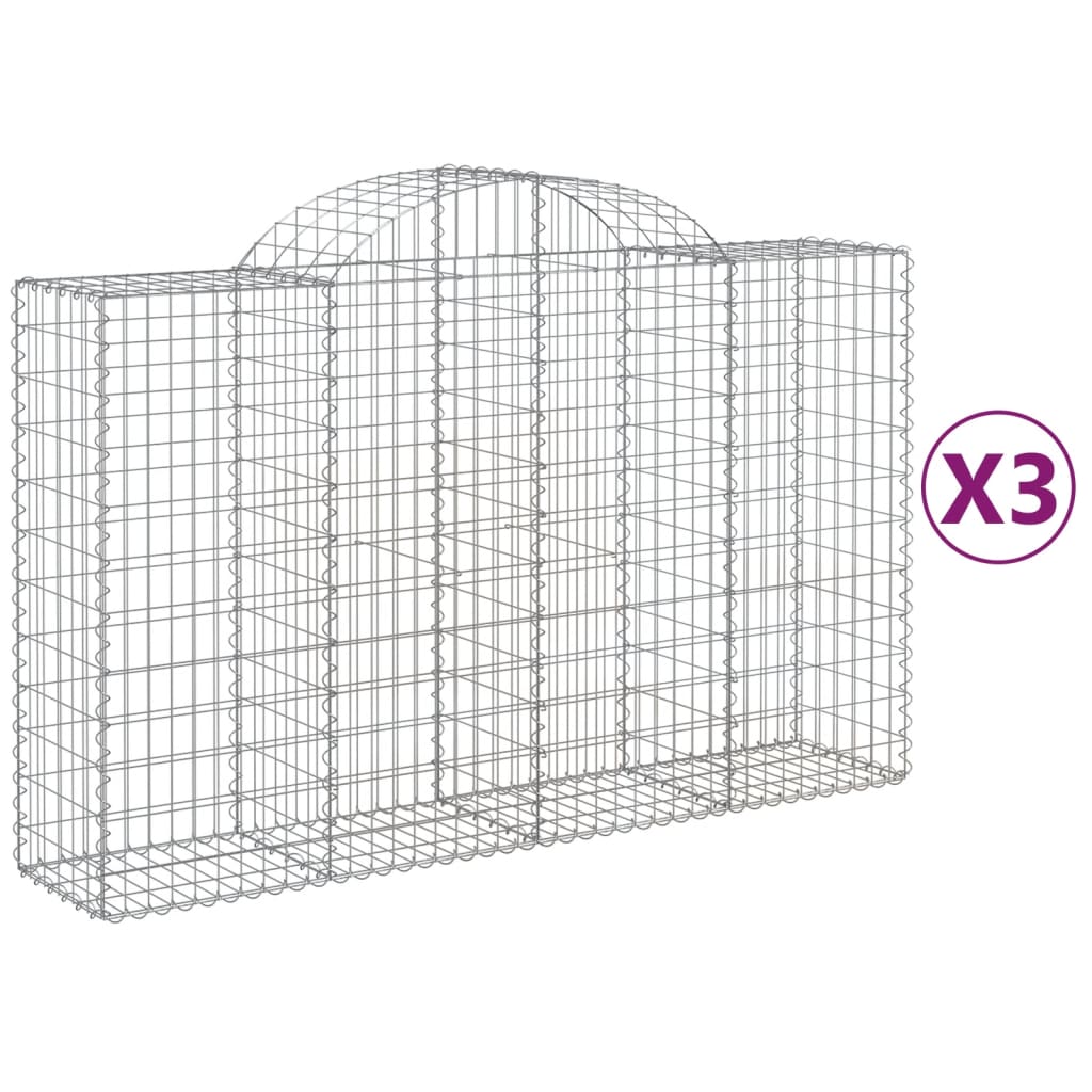 Cesti Gabbioni ad Arco 3 pz 200x50x120/140 cm Ferro Zincato
