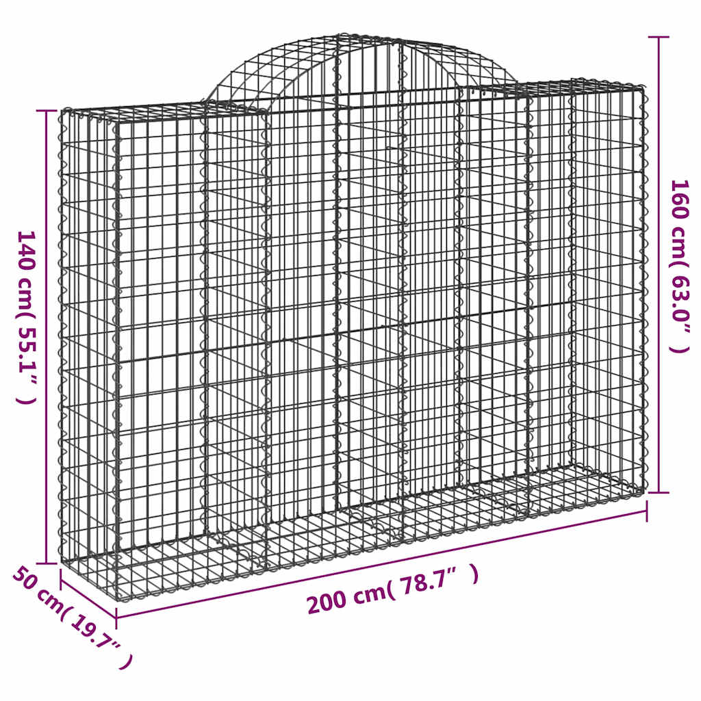 Cesti Gabbioni ad Arco 10 pz 200x50x140/160 cm Ferro Zincato