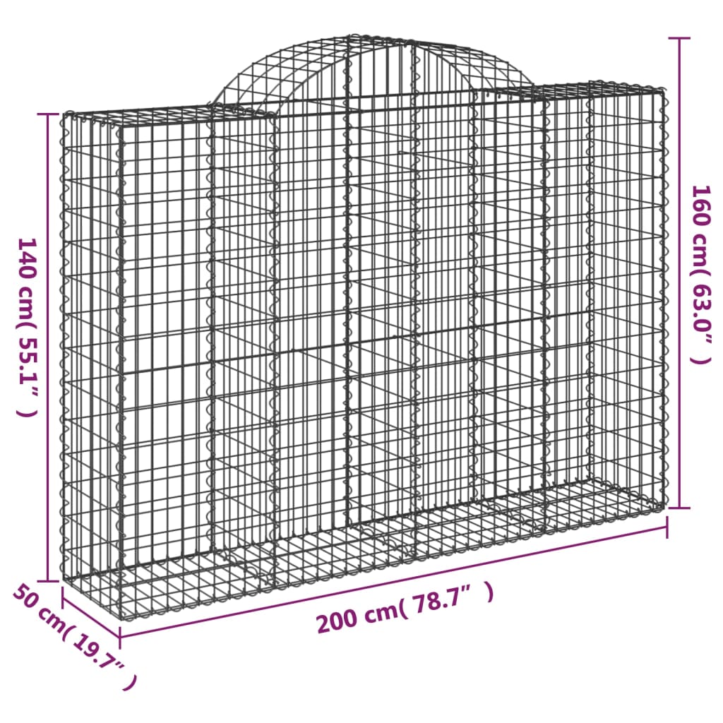 Cesti Gabbioni ad Arco 12 pz 200x50x140/160 cm Ferro Zincato