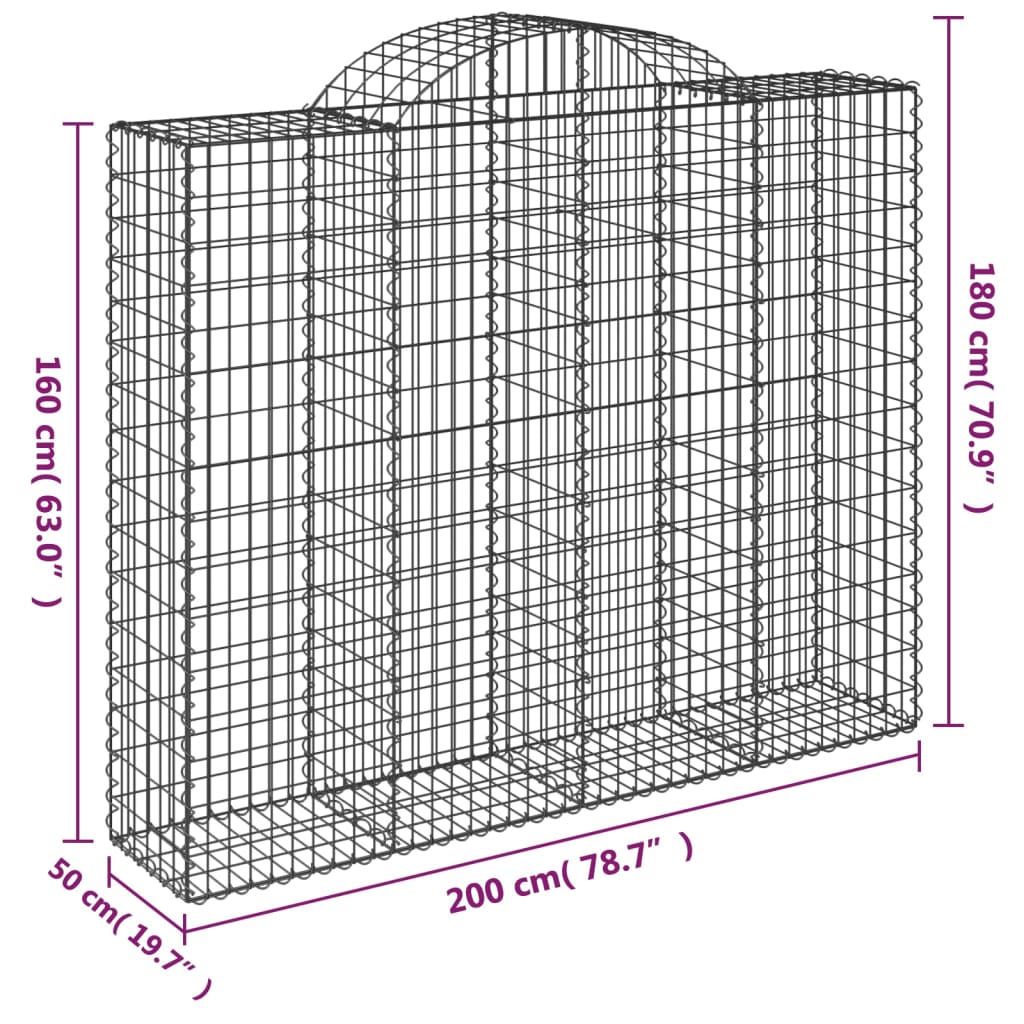 Cesti Gabbioni ad Arco 50 pz 200x50x160/180 cm Ferro Zincato