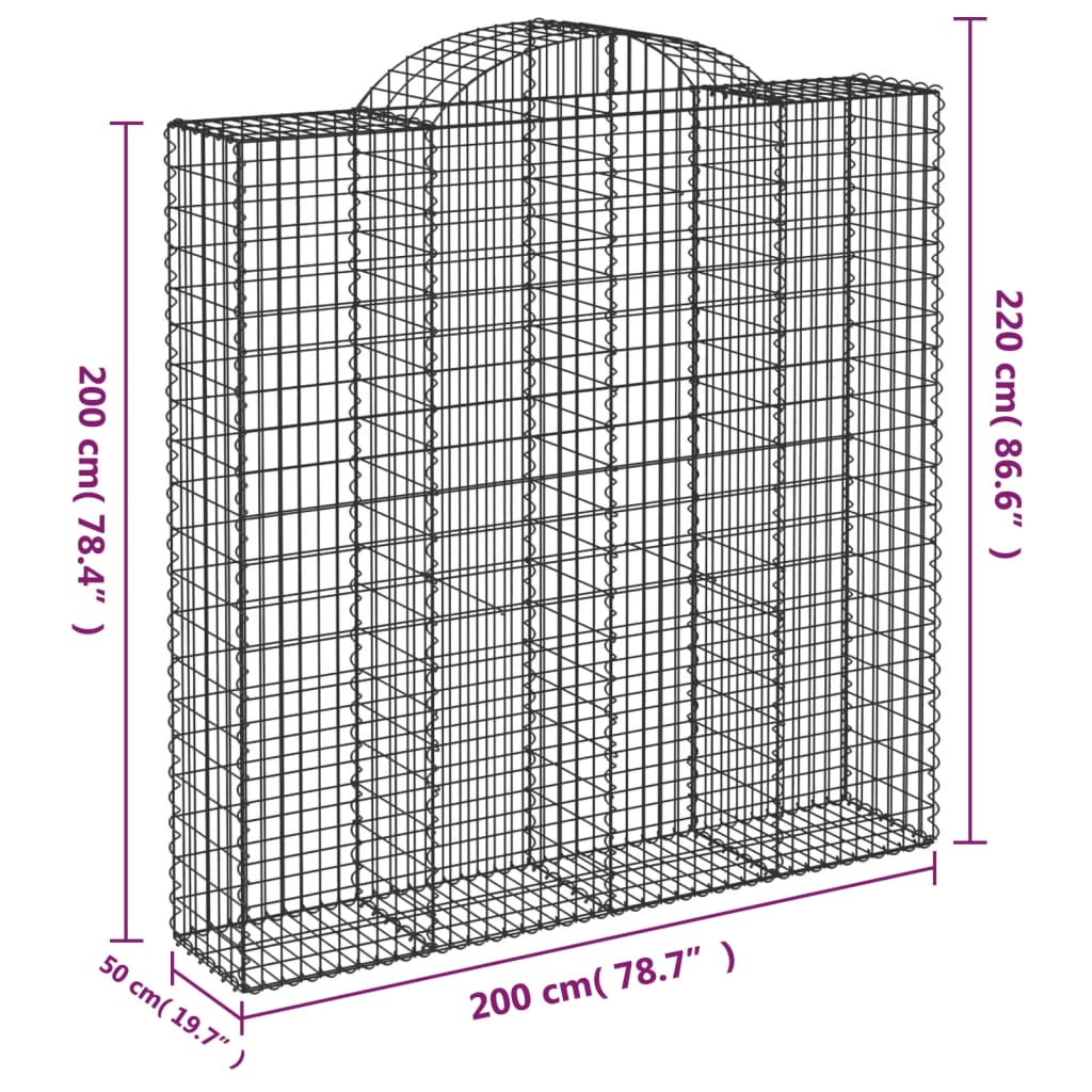 Cesti Gabbioni ad Arco 50 pz 200x50x200/220 cm Ferro Zincato