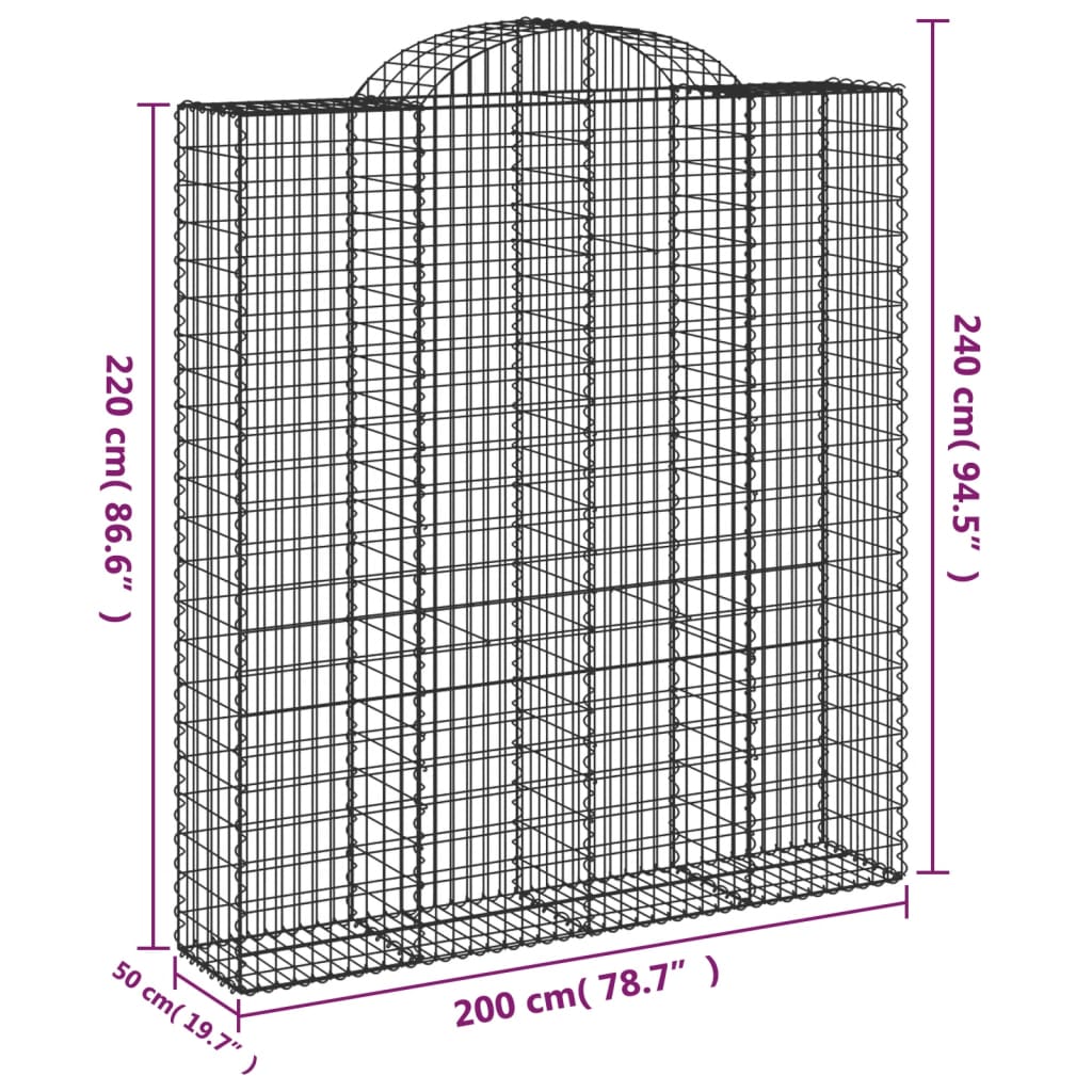 Cesti Gabbioni ad Arco 40 pz 200x50x220/240 cm Ferro Zincato