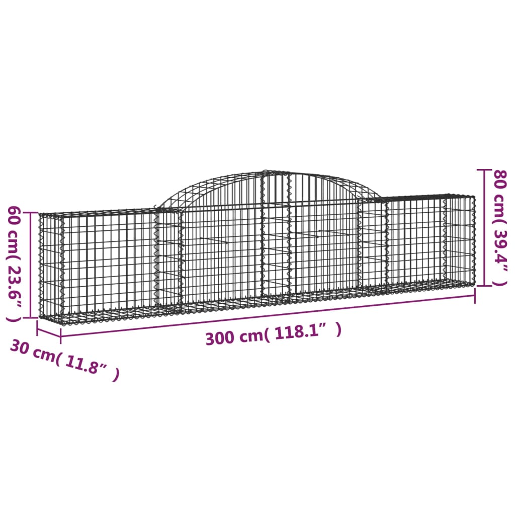 Cesti Gabbioni ad Arco 12 pz 300x30x60/80 cm Ferro Zincato